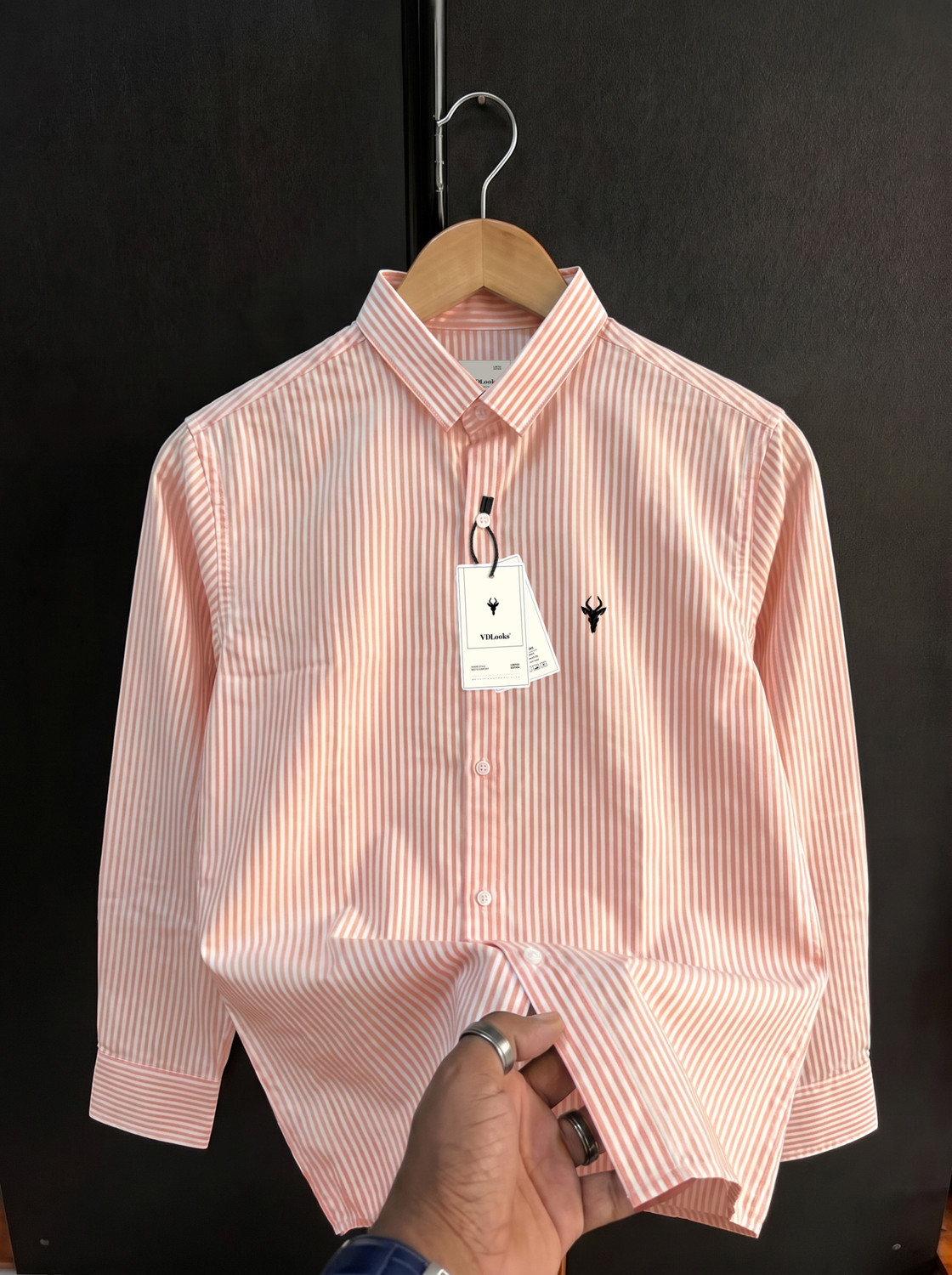 Image of VD Looks Men Striped Casual Orange Shirt