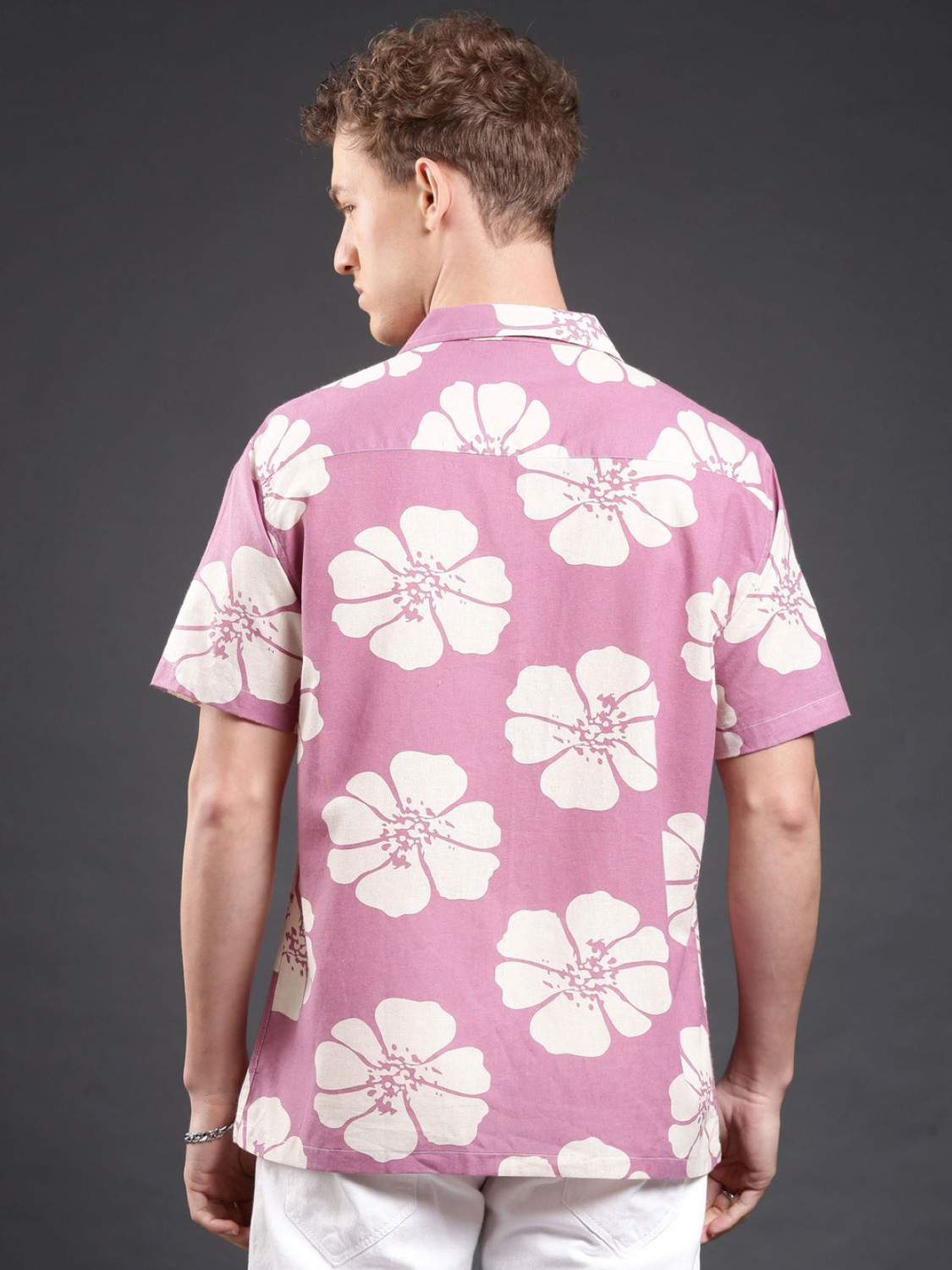 Image of Voroxy Men Printed Casual Pink Shirt