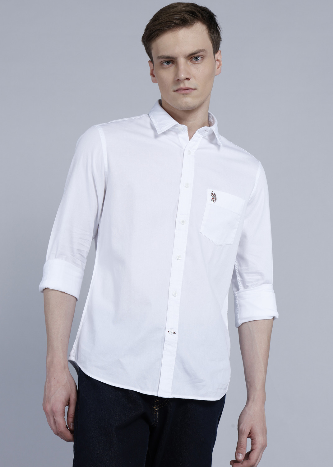 Image of U.S. POLO ASSN. Men Solid Casual White Shirt
