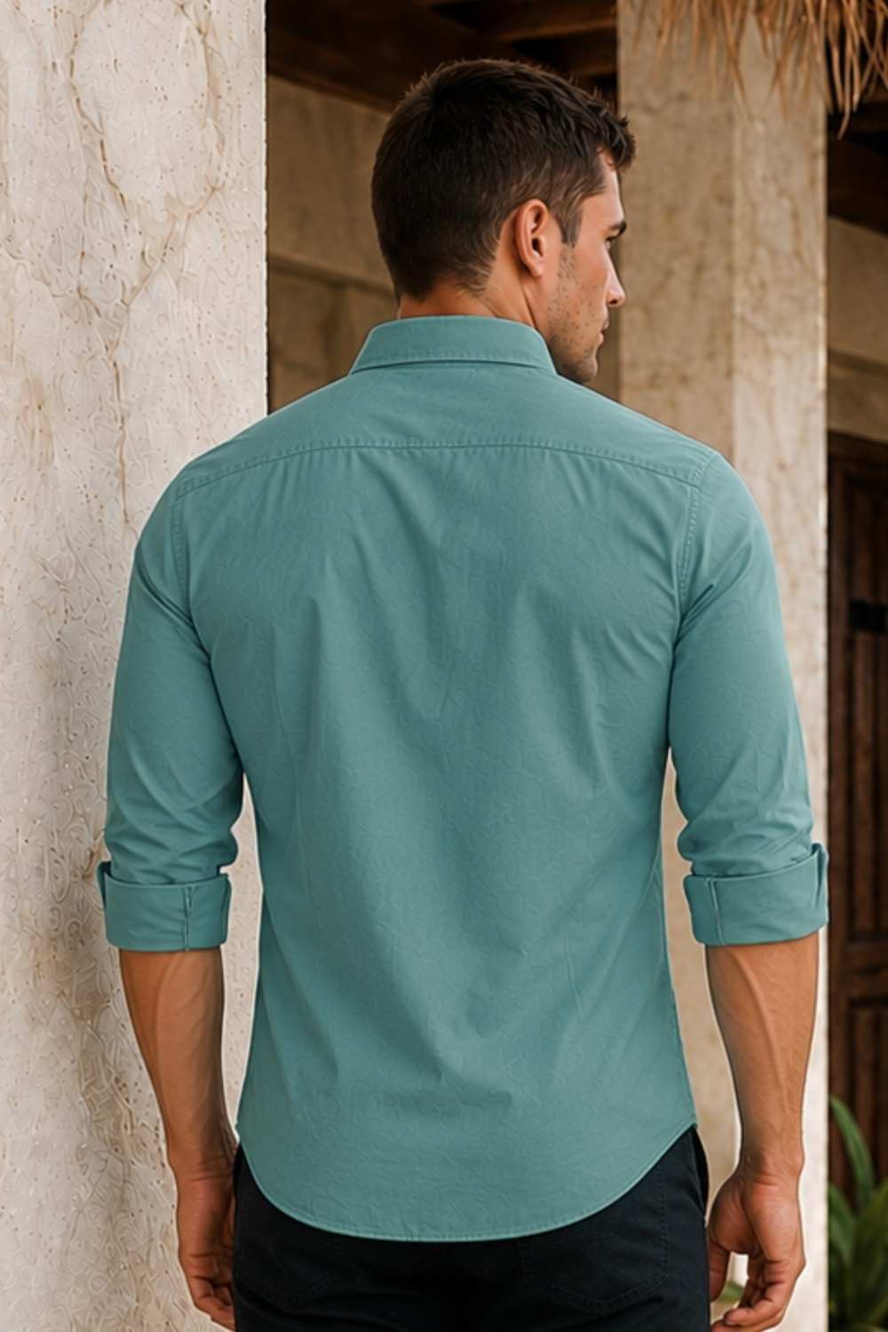 Image of LOUIS PHILIPPE Men Solid Casual Green Shirt