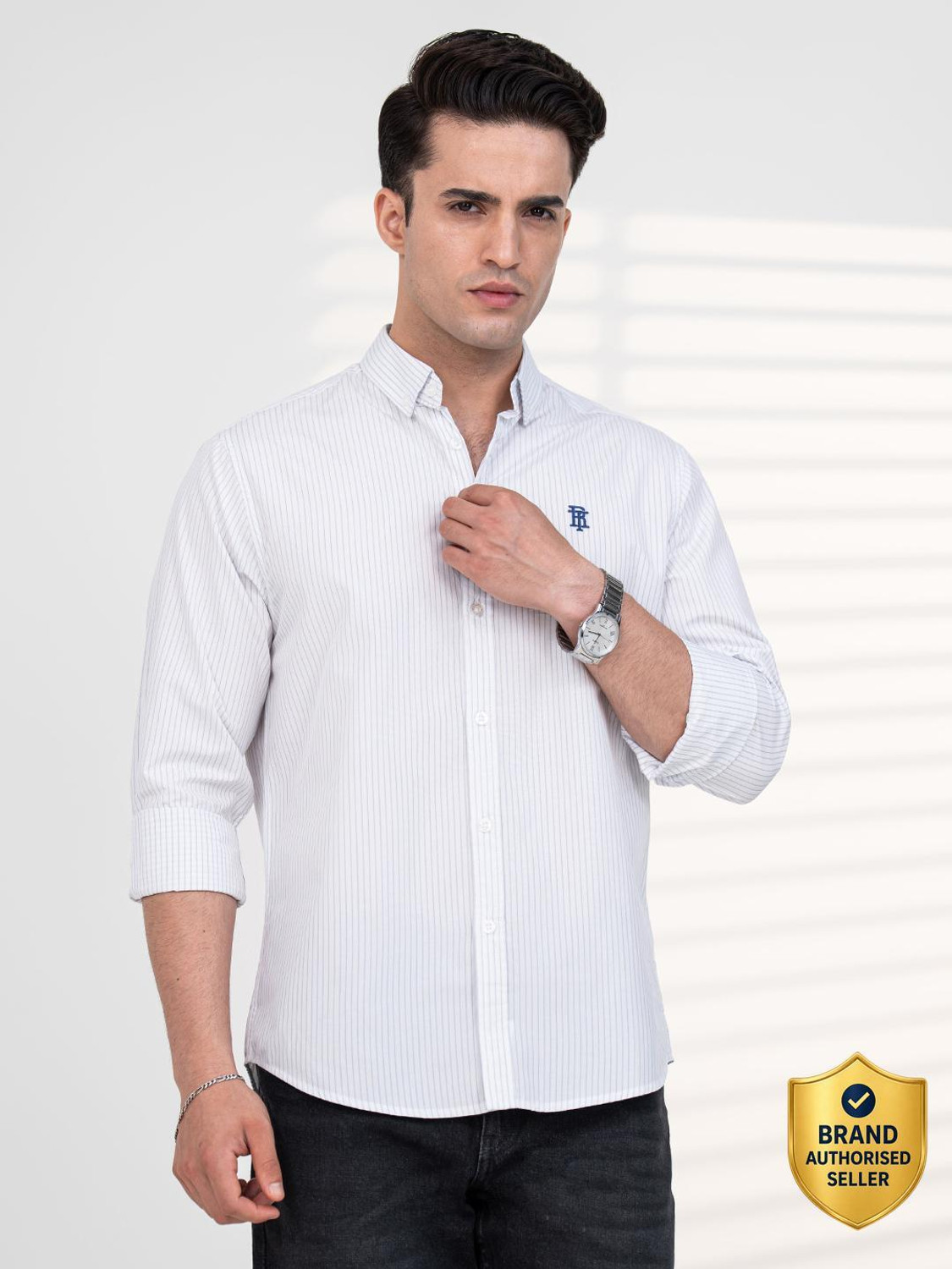 Image of RED TAPE Men Self Design Casual Blue Shirt