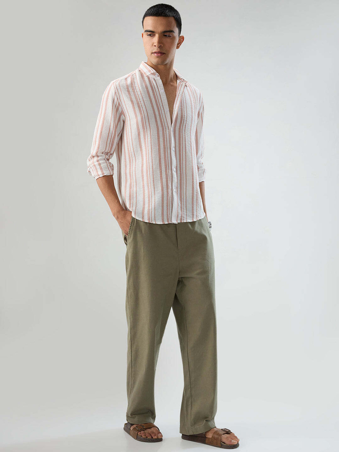 Image of VASTRADO Men Regular Fit Striped Cut Away Collar Casual Shirt