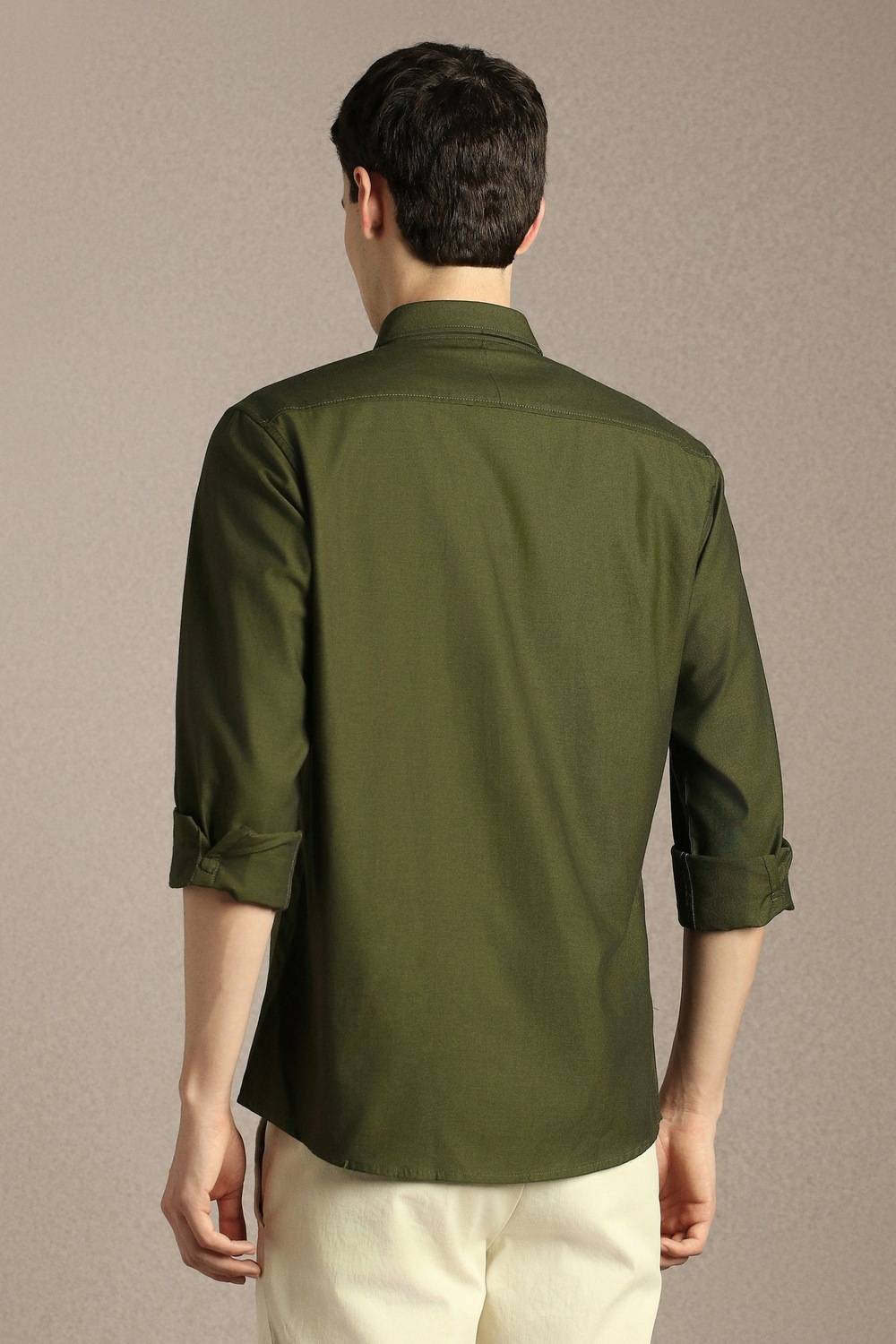 Louis Philippe Men Solid Casual Green Shirt - Image 3