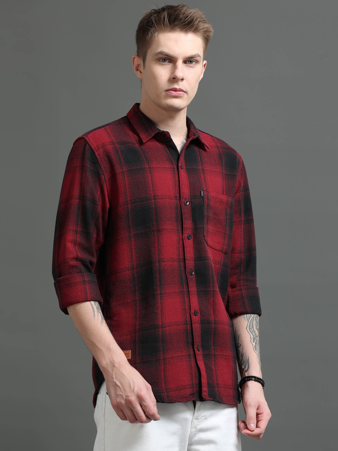 Image of Rope Men Checkered Casual Red, Black Shirt