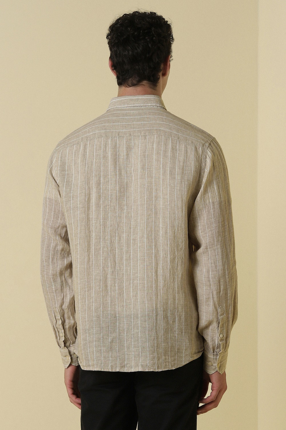 Image of Allen Solly Men Striped Casual Beige Shirt