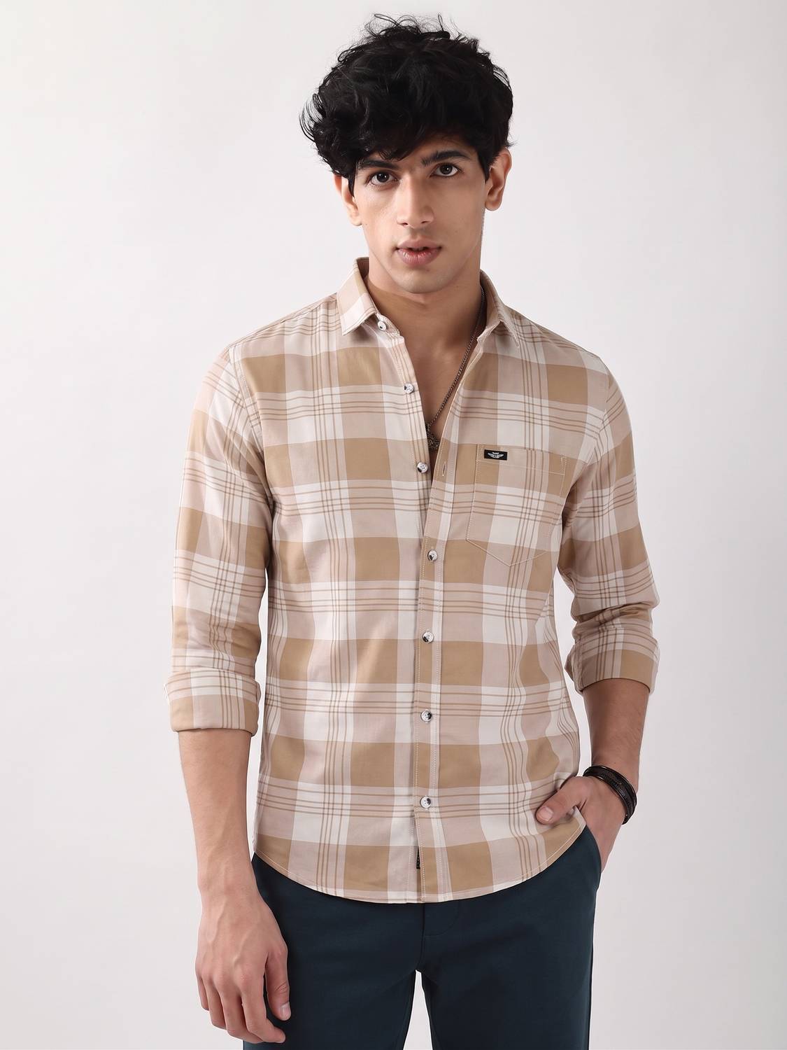 METRONAUT Men Checkered Casual Brown Shirt