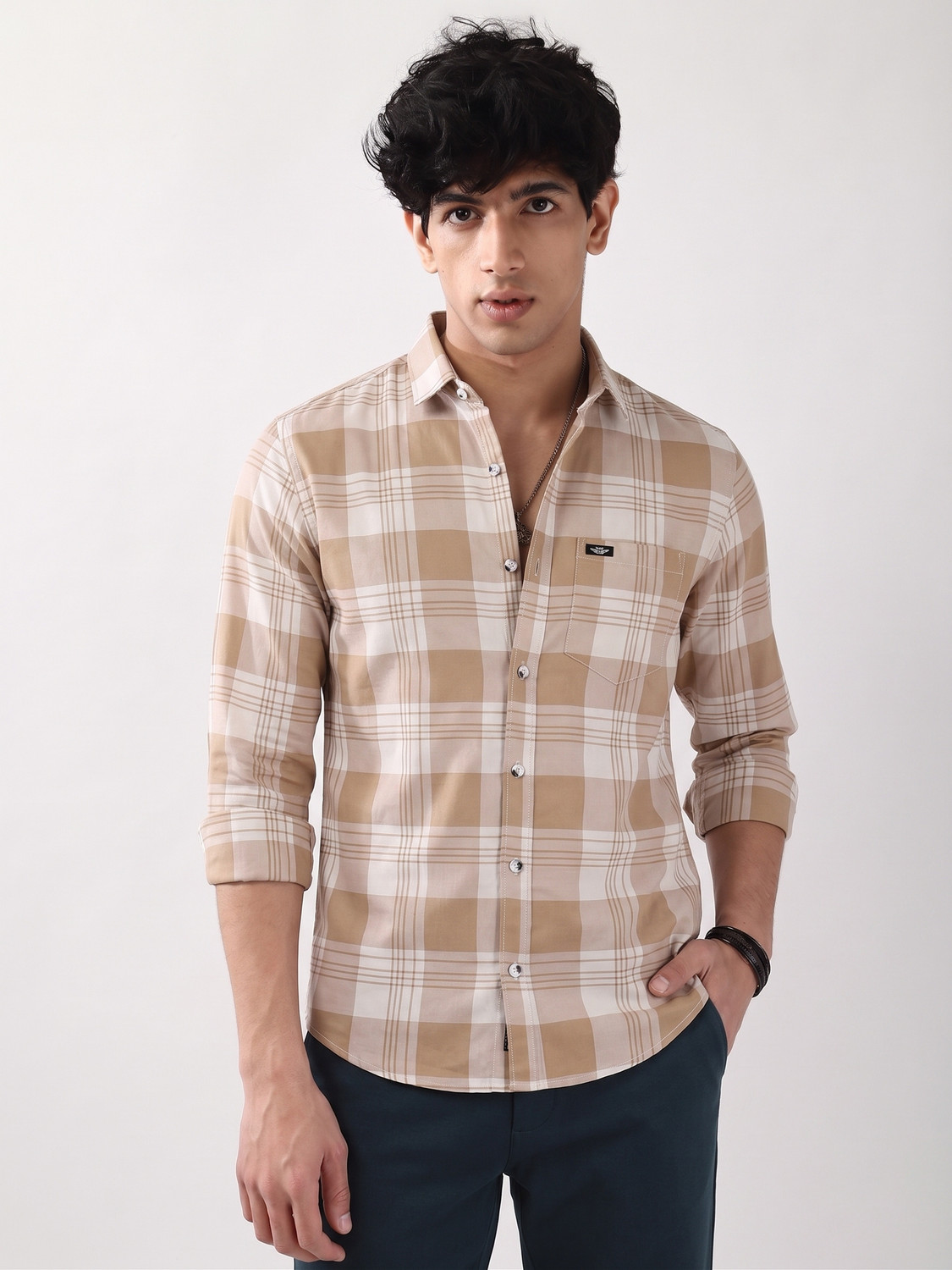 Image of METRONAUT Men Checkered Casual Brown Shirt