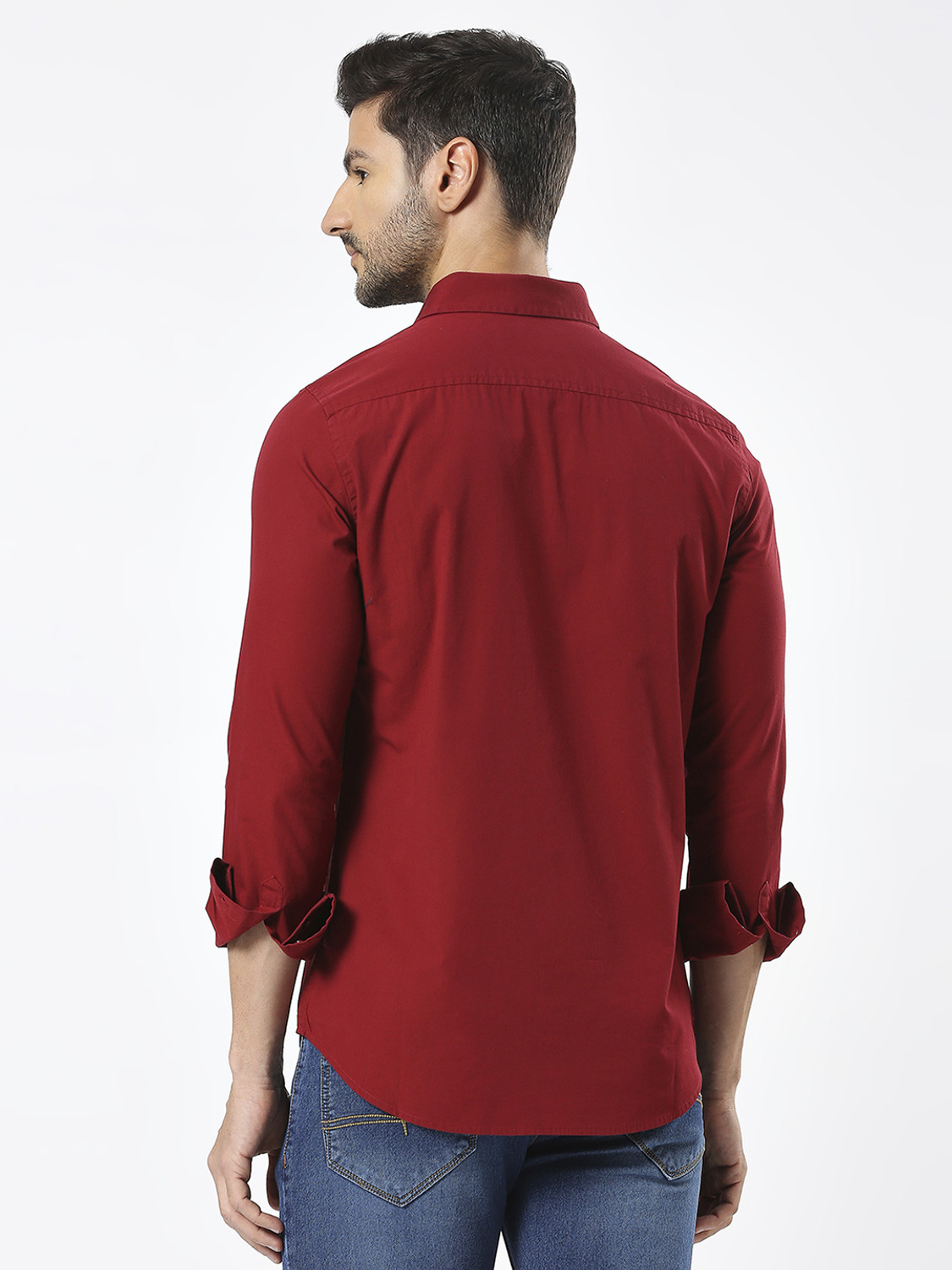 Image of BEING HUMAN Men Solid Casual Maroon Shirt