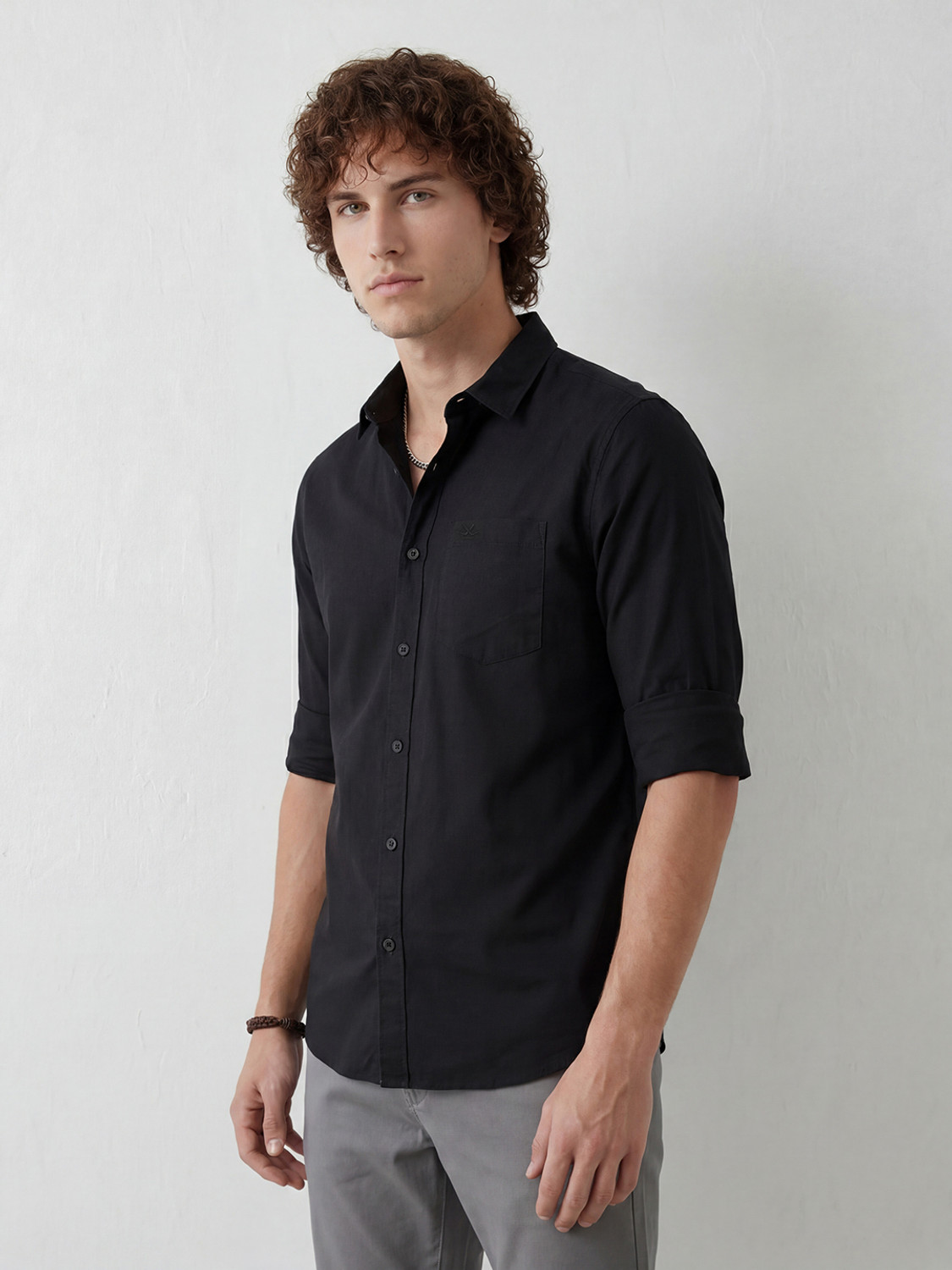 Image of WROGN Men Solid Casual Black Shirt
