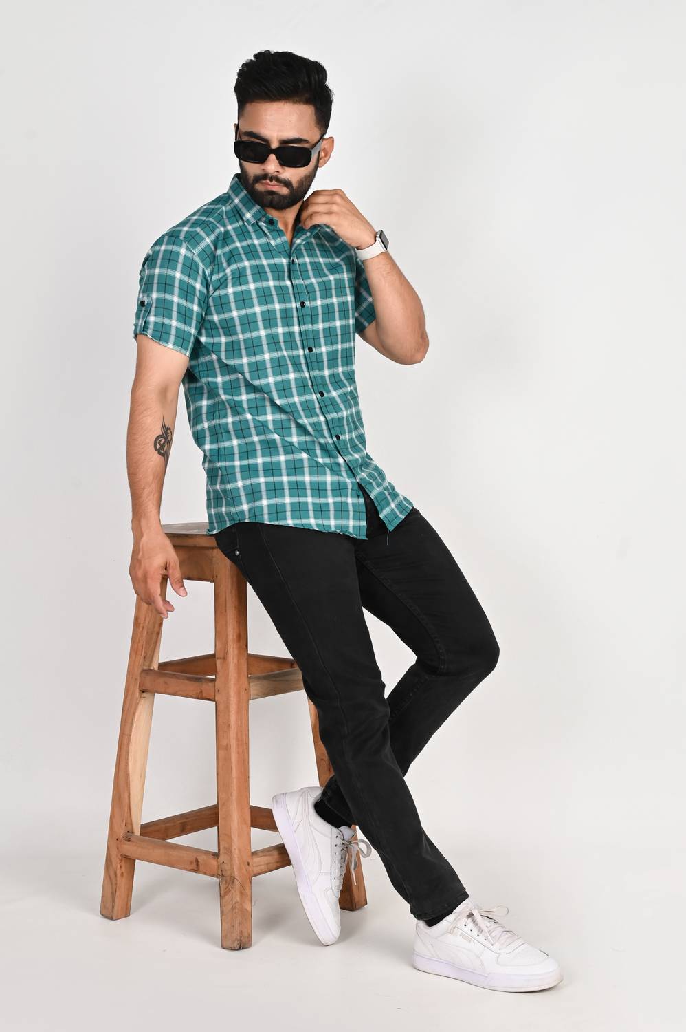 Dark Age Men Checkered Casual Green Shirt