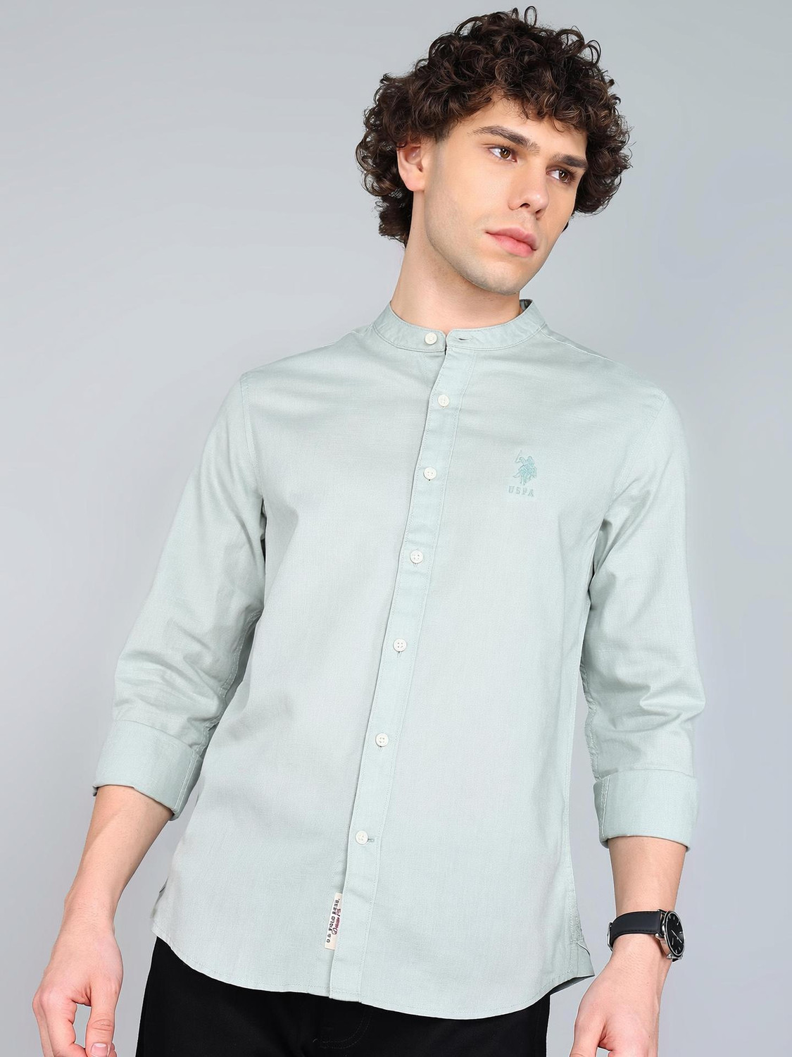 Image of U.S. POLO ASSN. Men Solid Casual Light Green Shirt