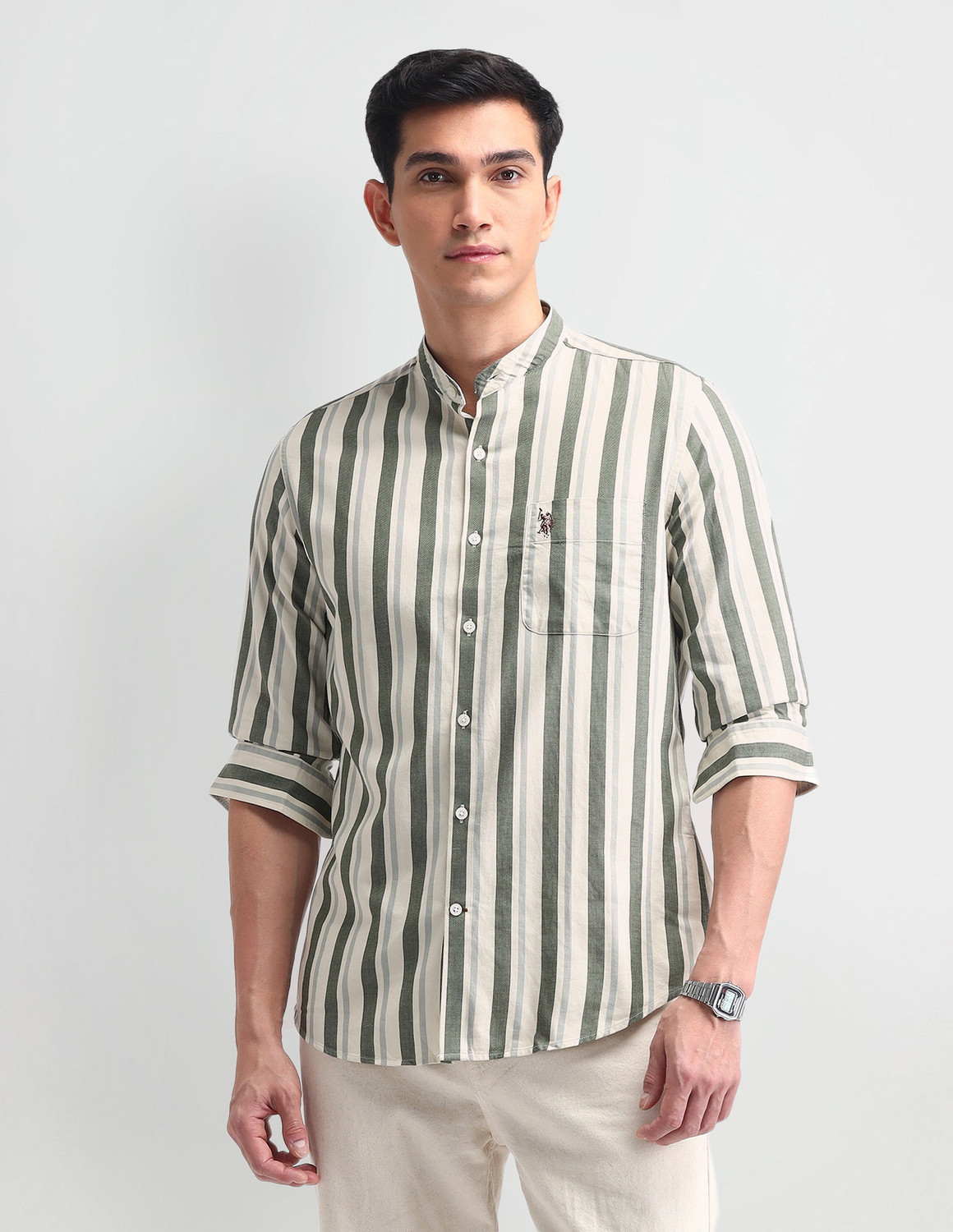 Image of U.S. POLO ASSN. Men Striped Casual Green Shirt
