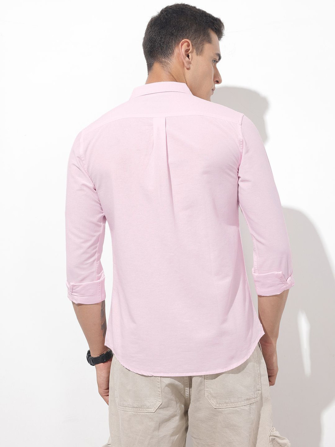 Image of Roadster Men Solid Casual Pink Shirt