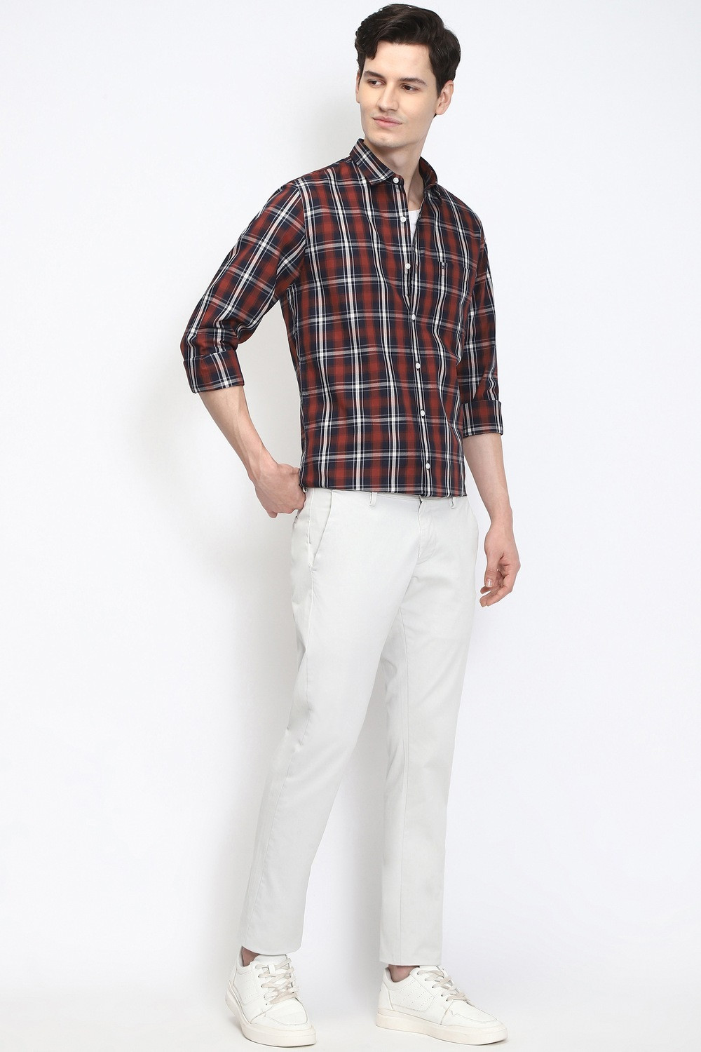 Image of PETER ENGLAND Men Checkered Casual Maroon Shirt