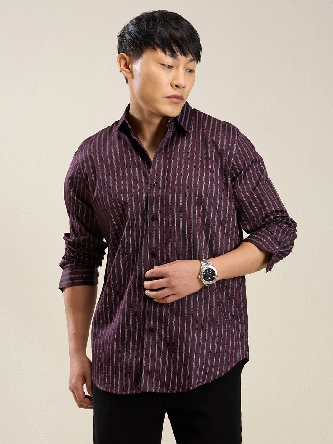 Mark & Albert Men Striped Maroon Shirt - Image 3