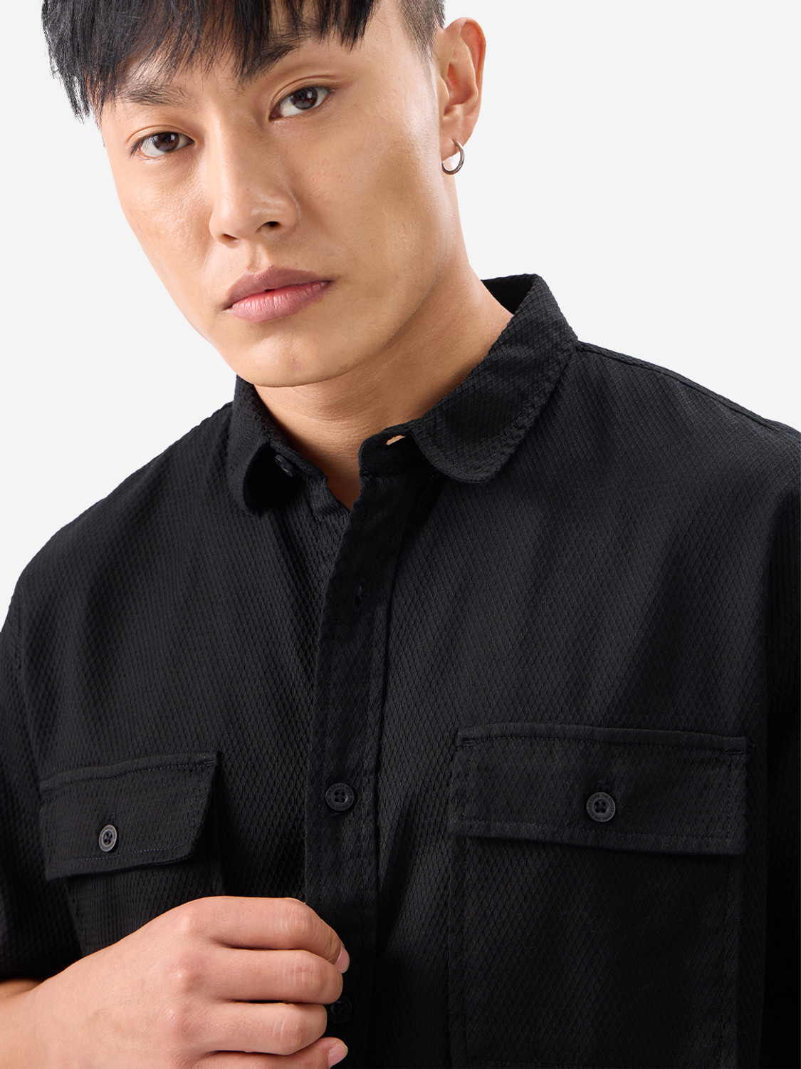 Image of The Souled Store Men Solid Casual Black Shirt