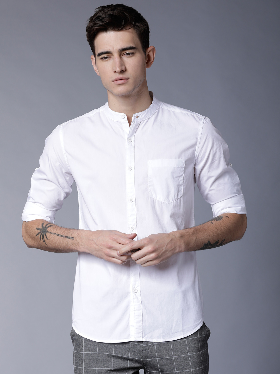 Image of HIGHLANDER Men Solid Casual White Shirt