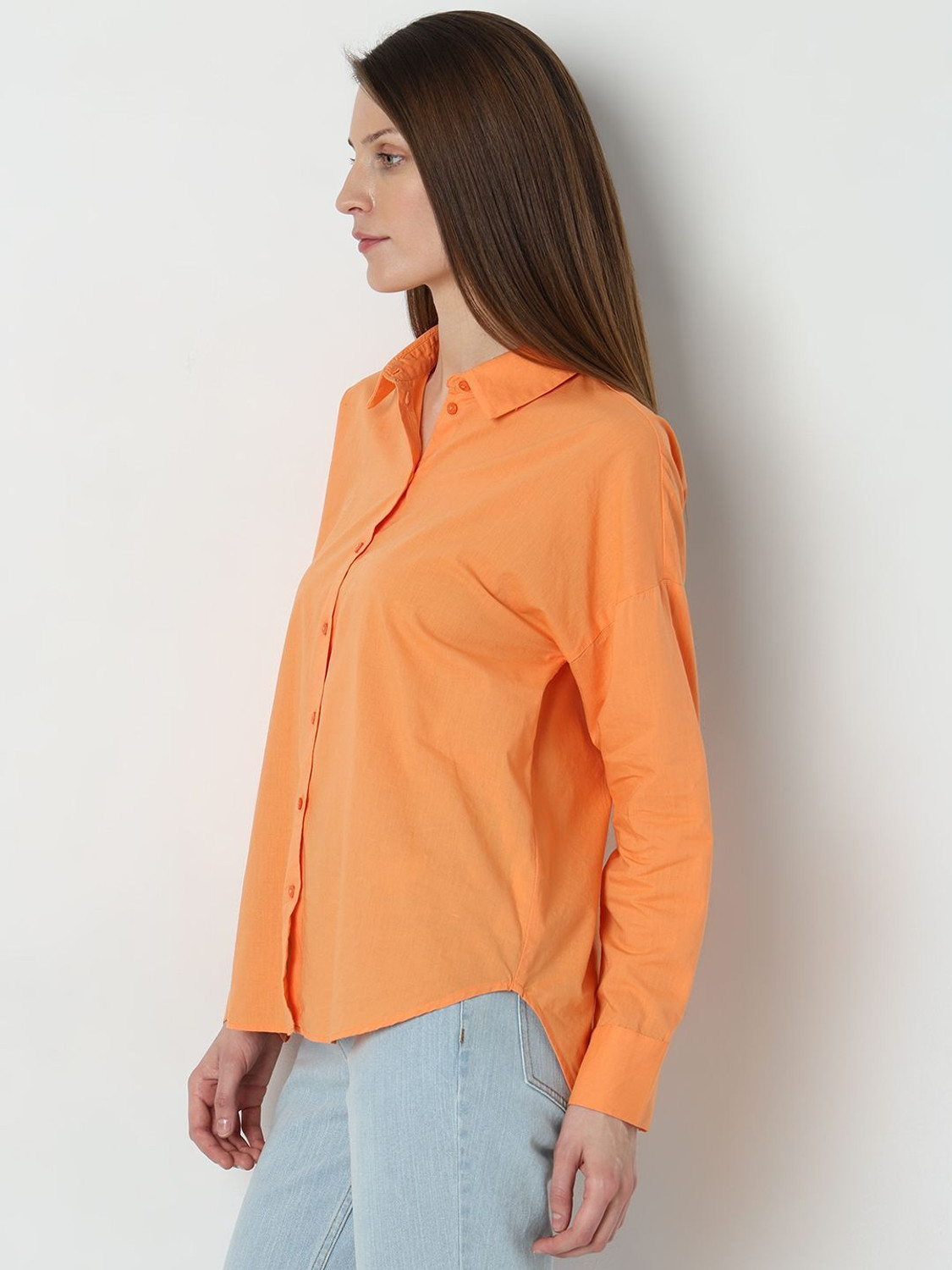 Image of VERO MODA Women Solid Casual Orange Shirt