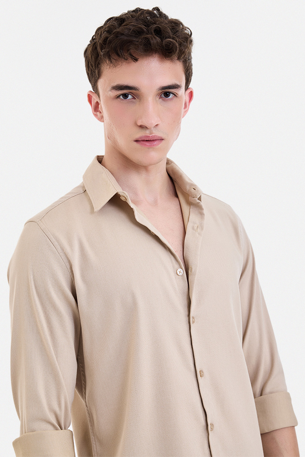 Image of Snitch Men Solid Formal Beige Shirt