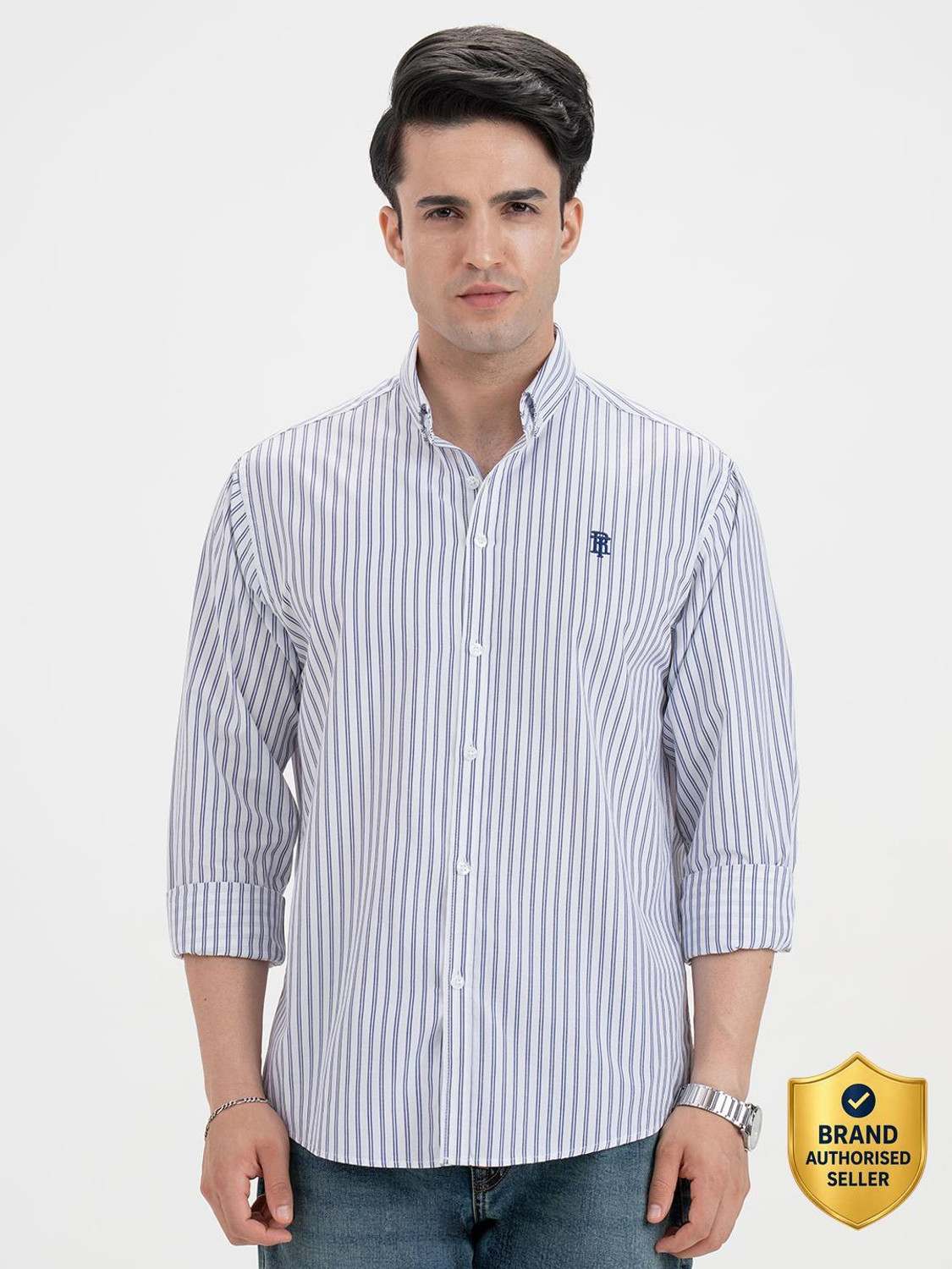 Image of RED TAPE Men Relaxed Fit Striped Button Down Collar Casual Shirt