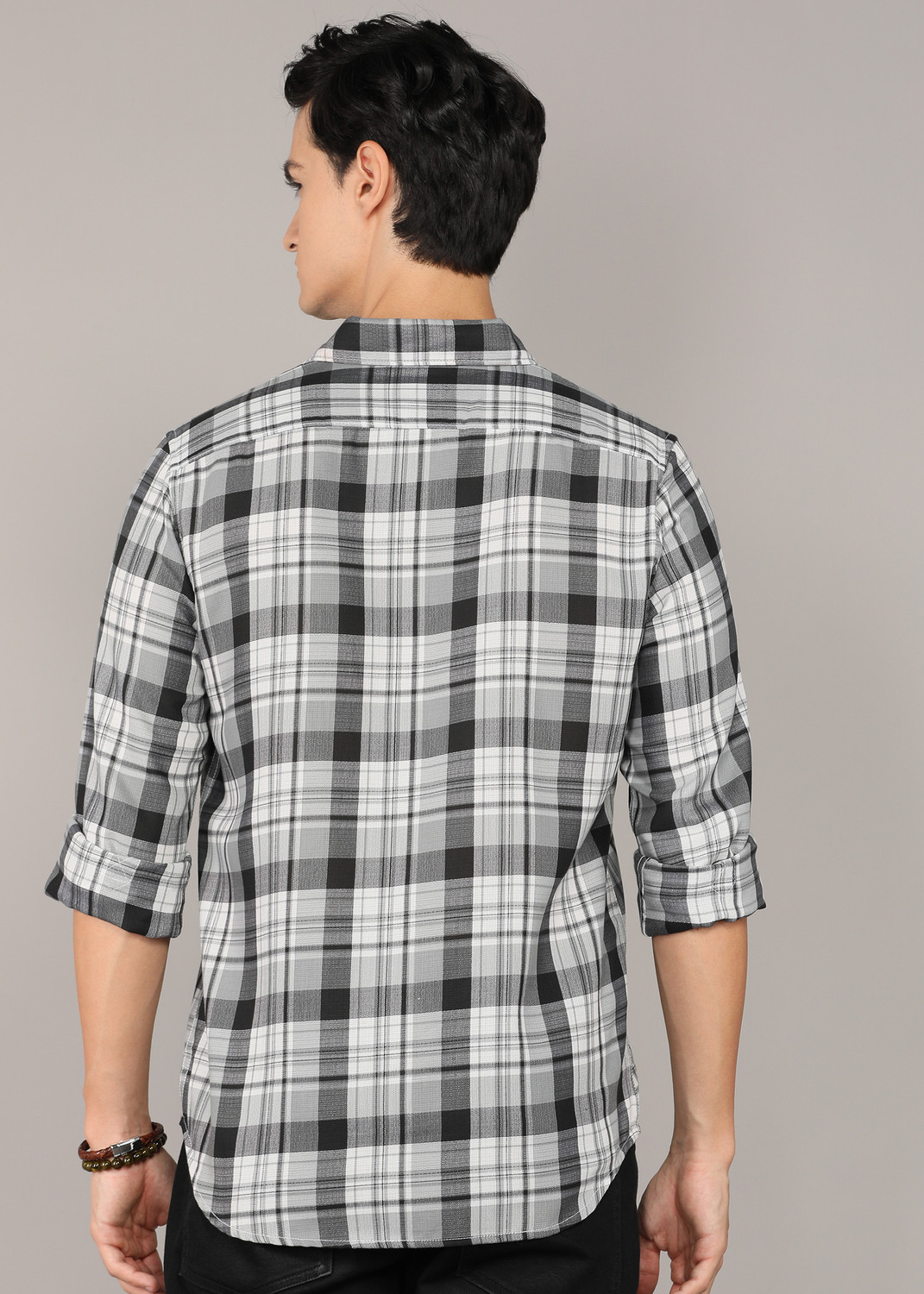 Image of WROGN Men Checkered Casual Grey Shirt