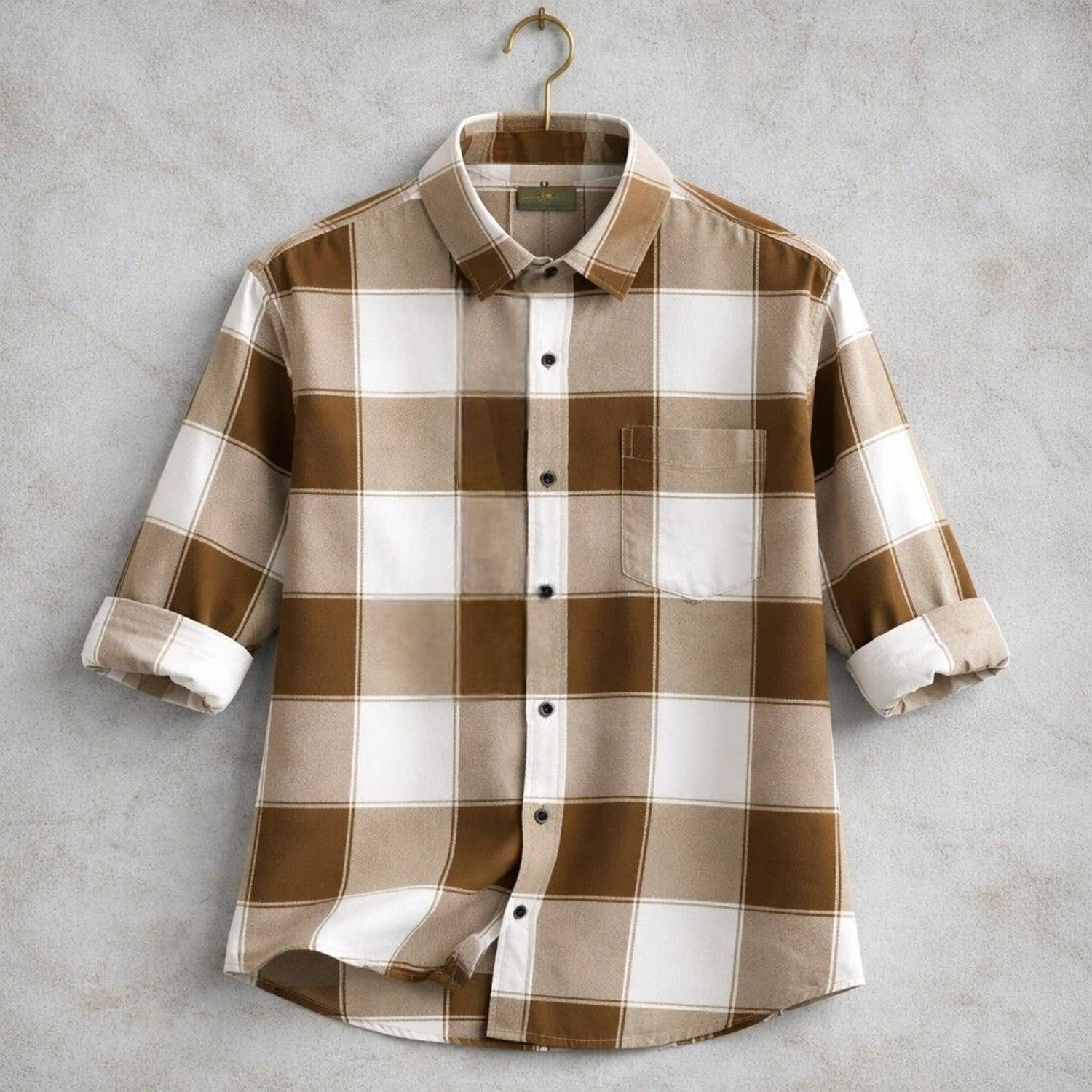 FalconWear Men Checkered Casual Brown, White Shirt