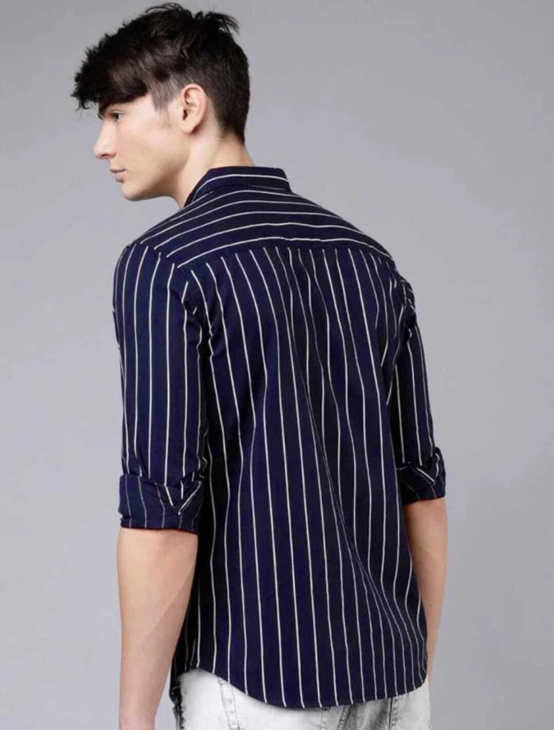 Image of LRK Men Striped Casual Blue Shirt