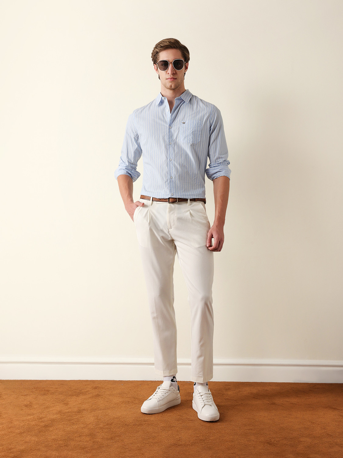 Image of THE BEAR HOUSE Men Striped Casual Blue Shirt