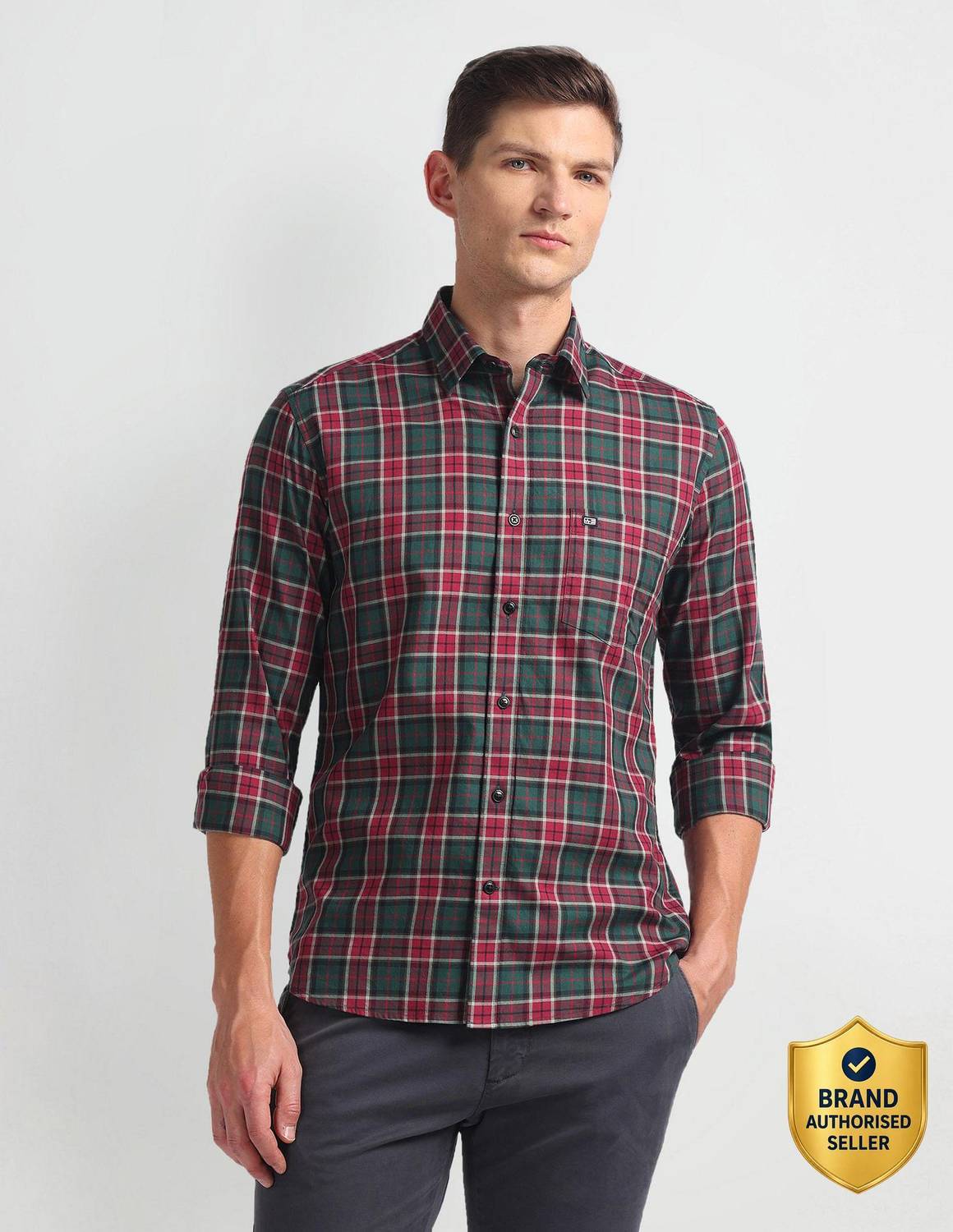 Arrow Sport Men Checkered Casual Dark Green, Red, Grey Shirt