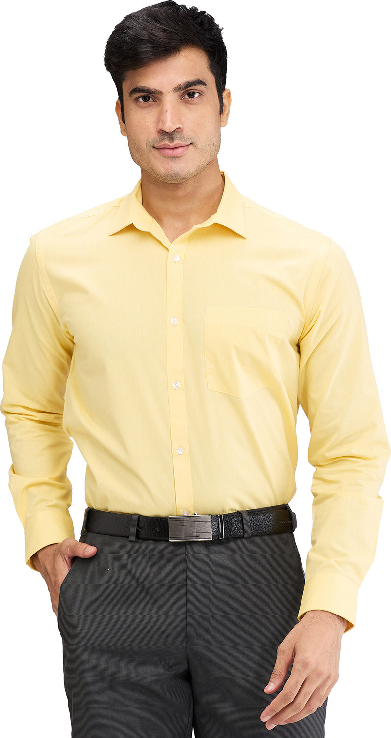 Image of PARK AVENUE Men Self Design Formal Yellow Shirt