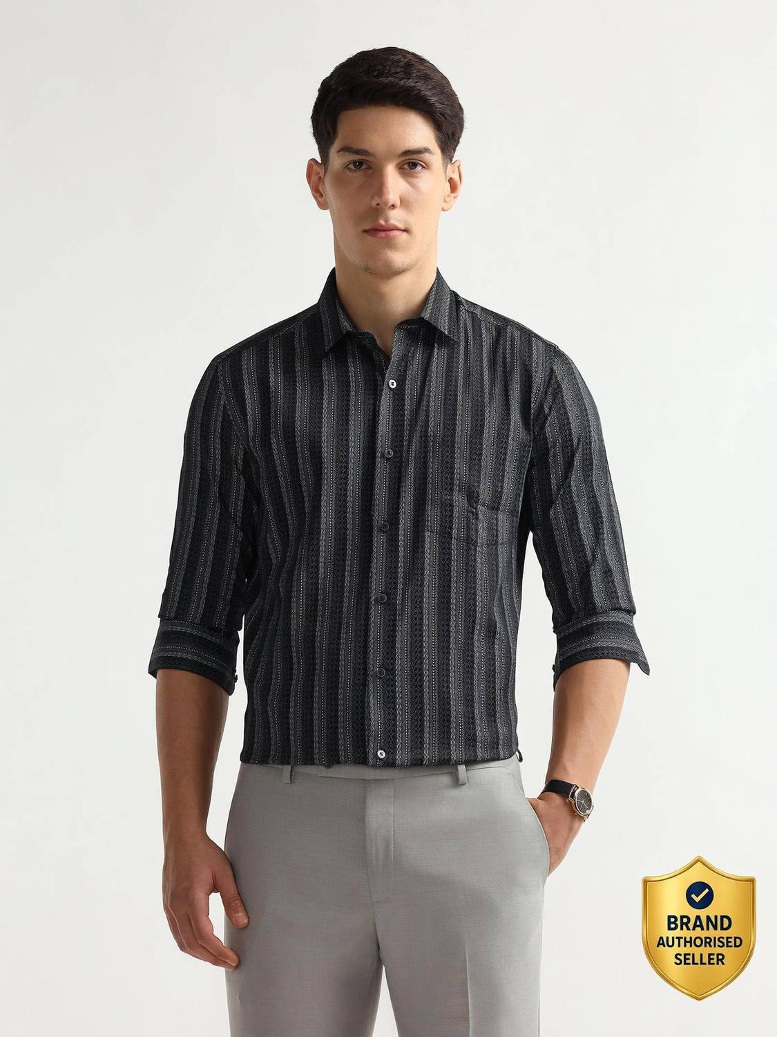 ARROW Men Geometric Print Formal Black Shirt