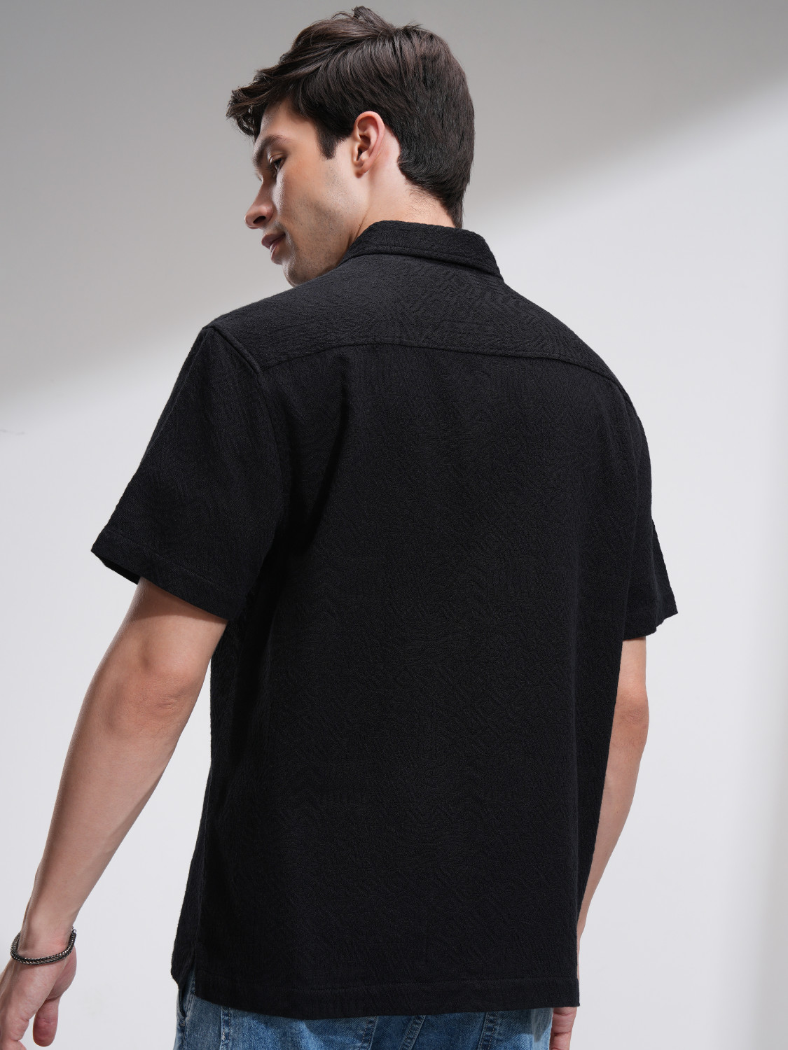 Image of HIGHLANDER Men Self Design Casual Black Shirt
