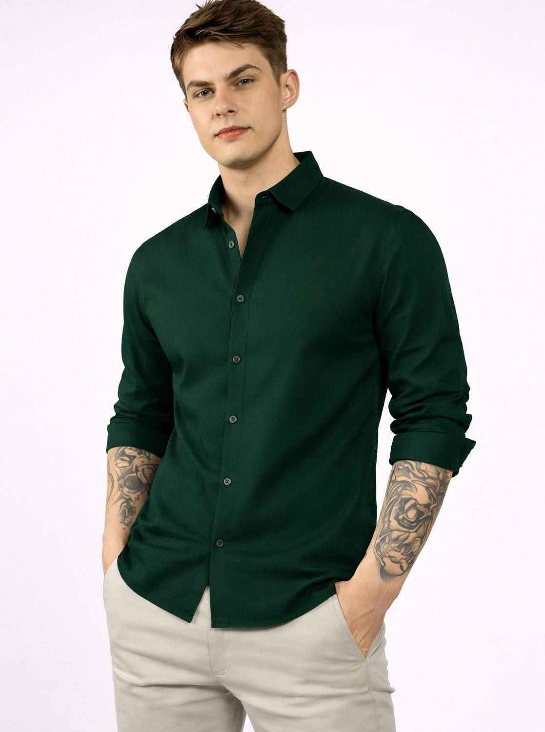 BROCON Men Solid Casual Green Shirt