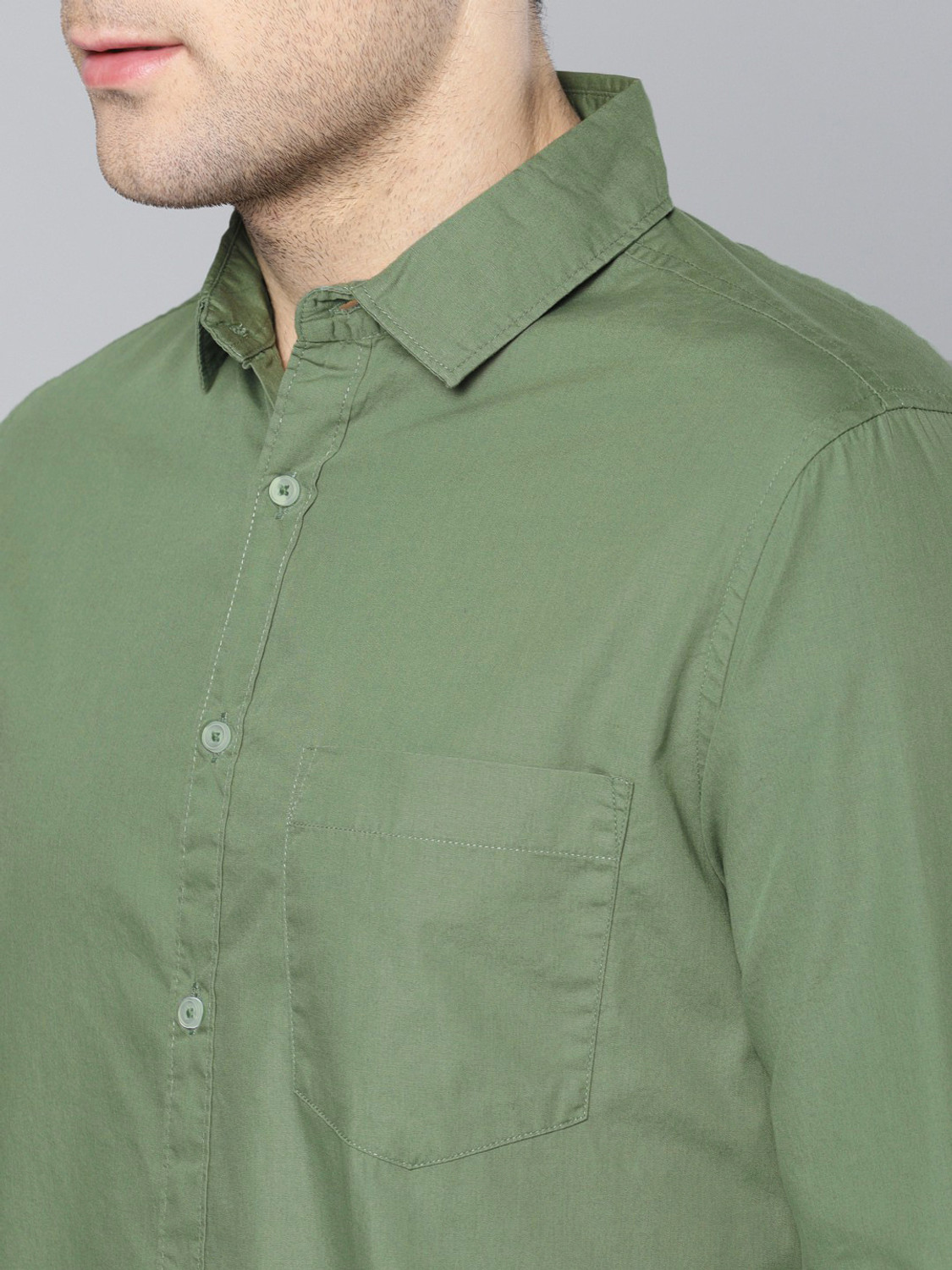 Image of PROVOGUE Men Solid Casual Green Shirt