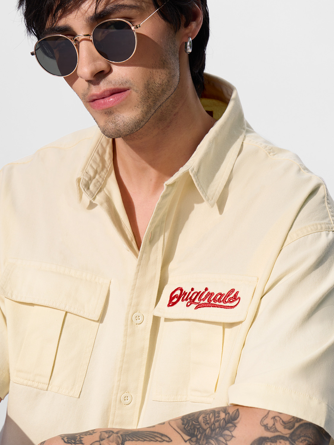 Image of The Souled Store Men Solid Casual Beige, Red Shirt