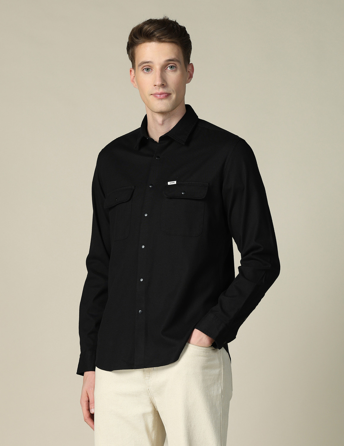 Image of U.S. Polo Assn. Denim Co. Men Solid Casual Black Shirt