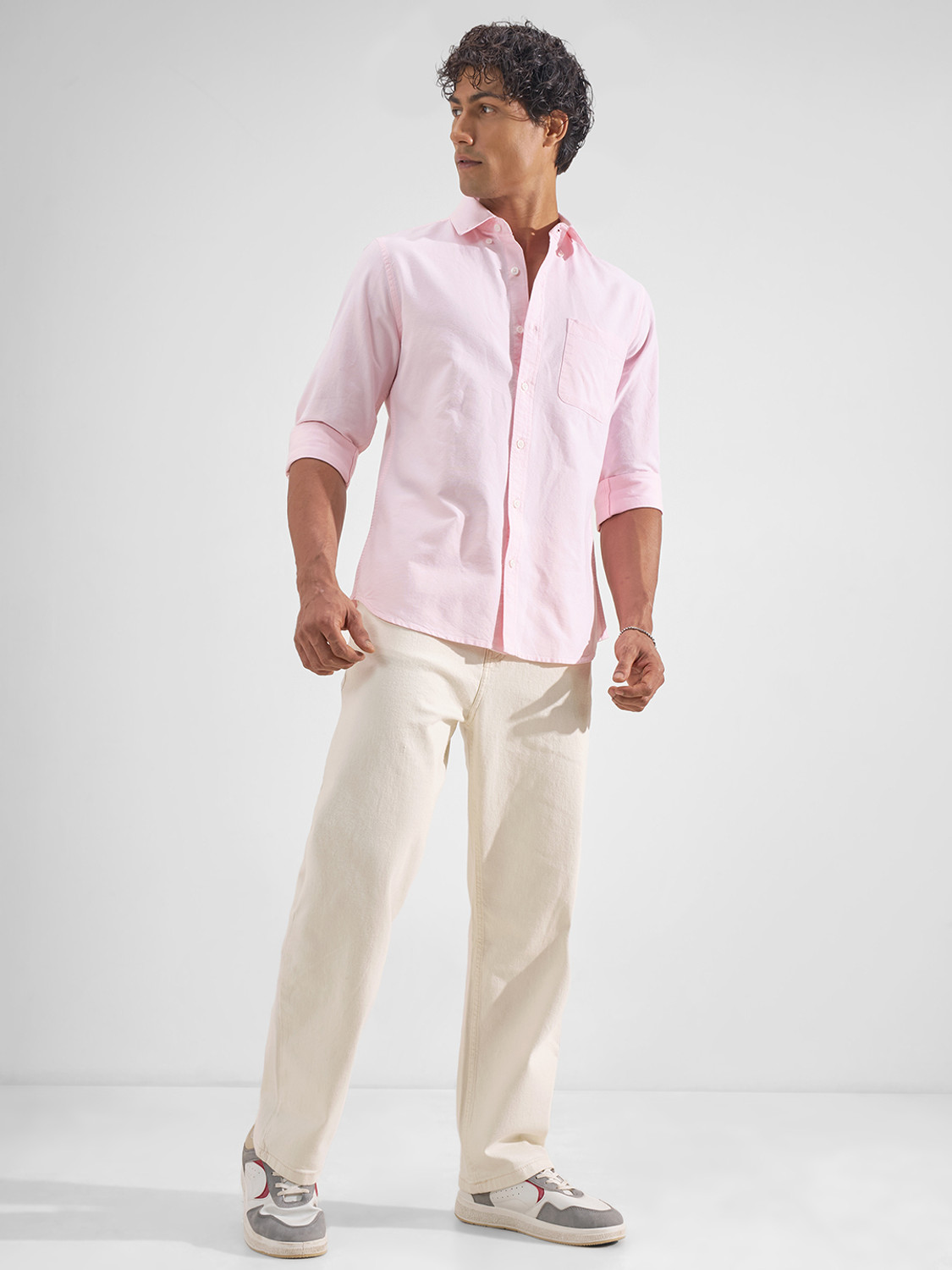 Image of HIGHLANDER Men Solid Casual Pink Shirt