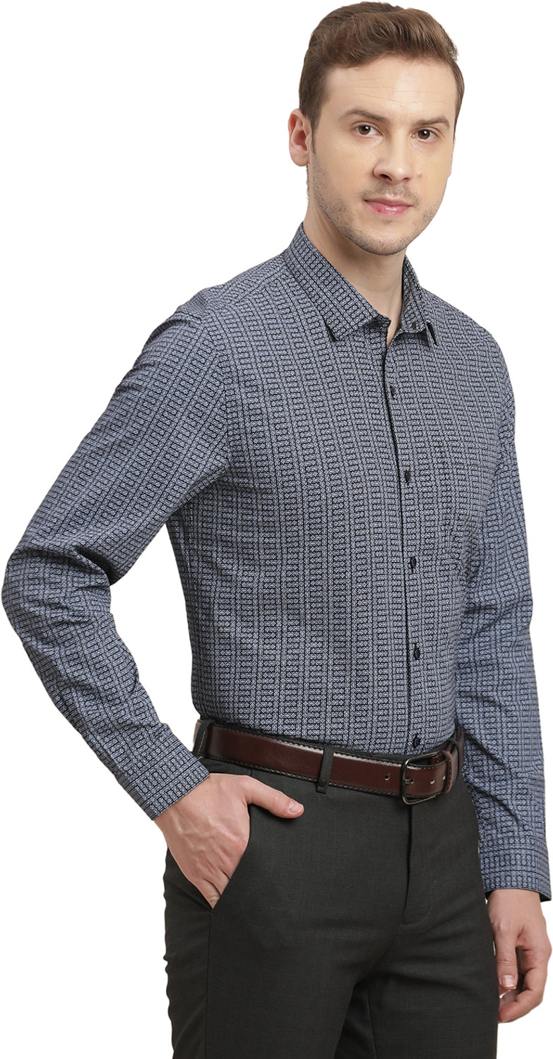 Image of TURTLE Men Printed Formal Blue Shirt