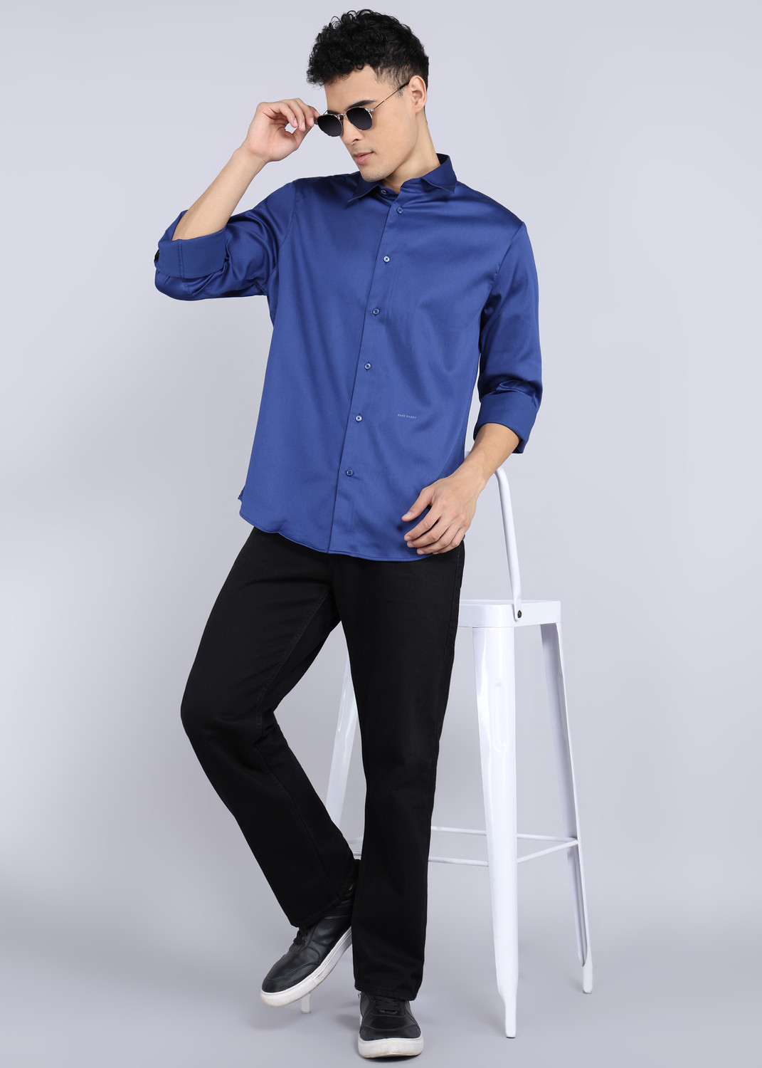 Image of RARE RABBIT Men Solid Casual Blue Shirt
