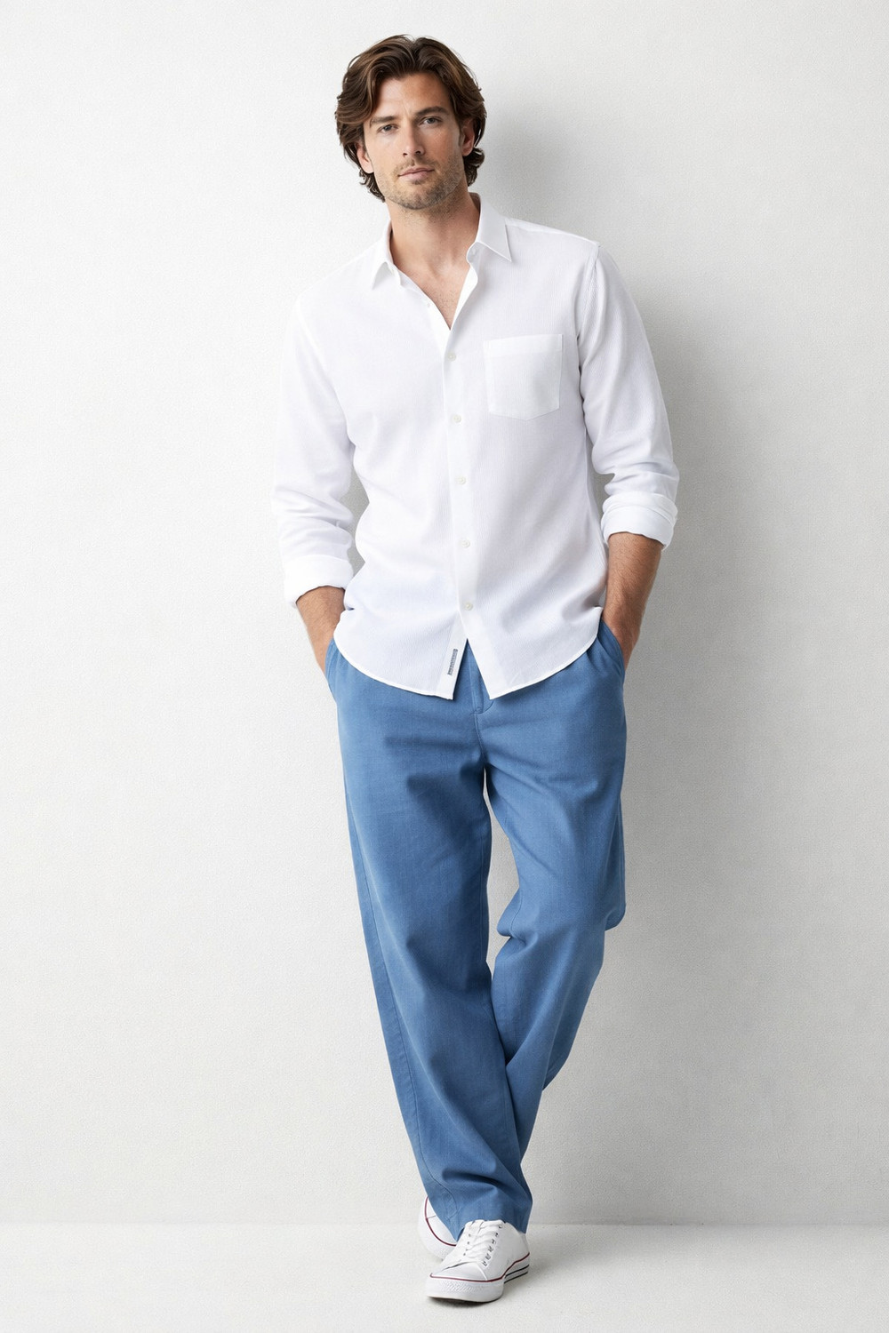 Image of TRENDNOWENT Men Solid Casual White Shirt