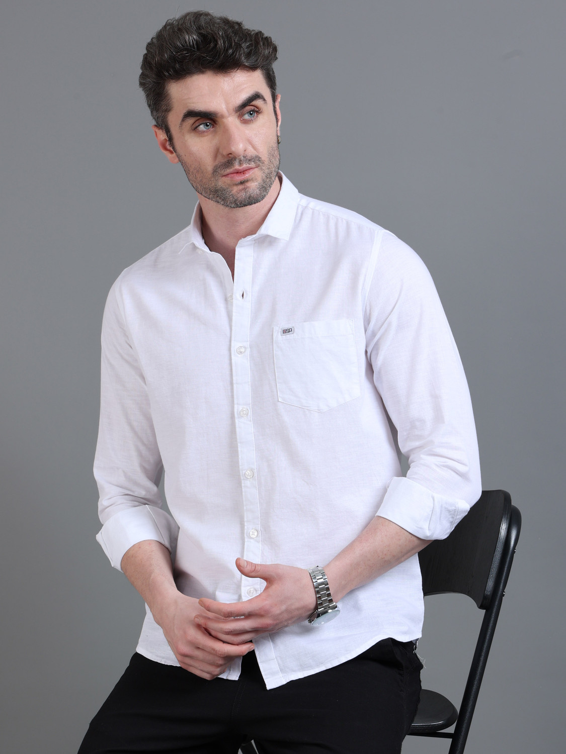 Image of U.S. Pitchers Men Solid Casual White Shirt