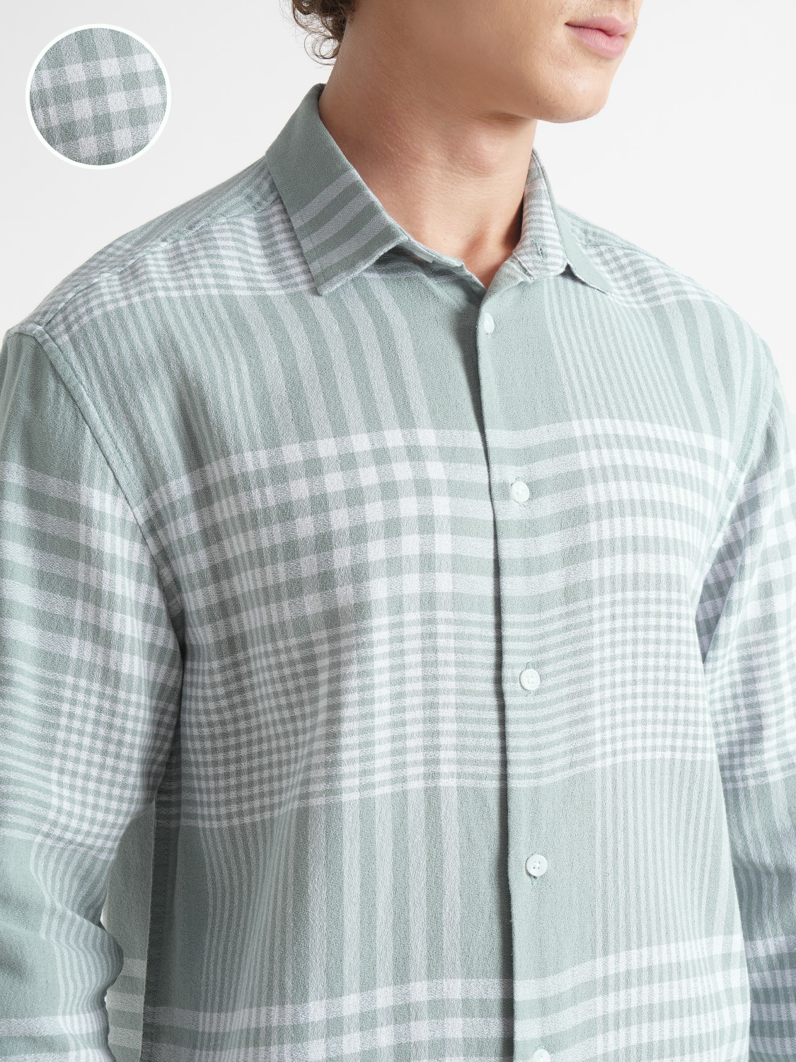 Image of LOCOMOTIVE Men Checkered Casual Green Shirt