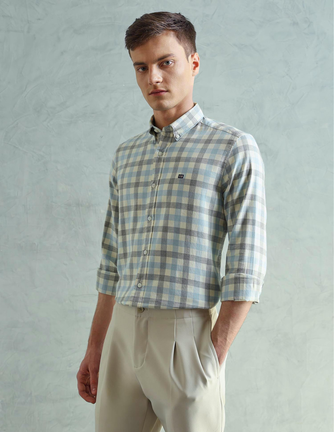 Image of Arrow Sport Men Checkered Casual Blue Shirt