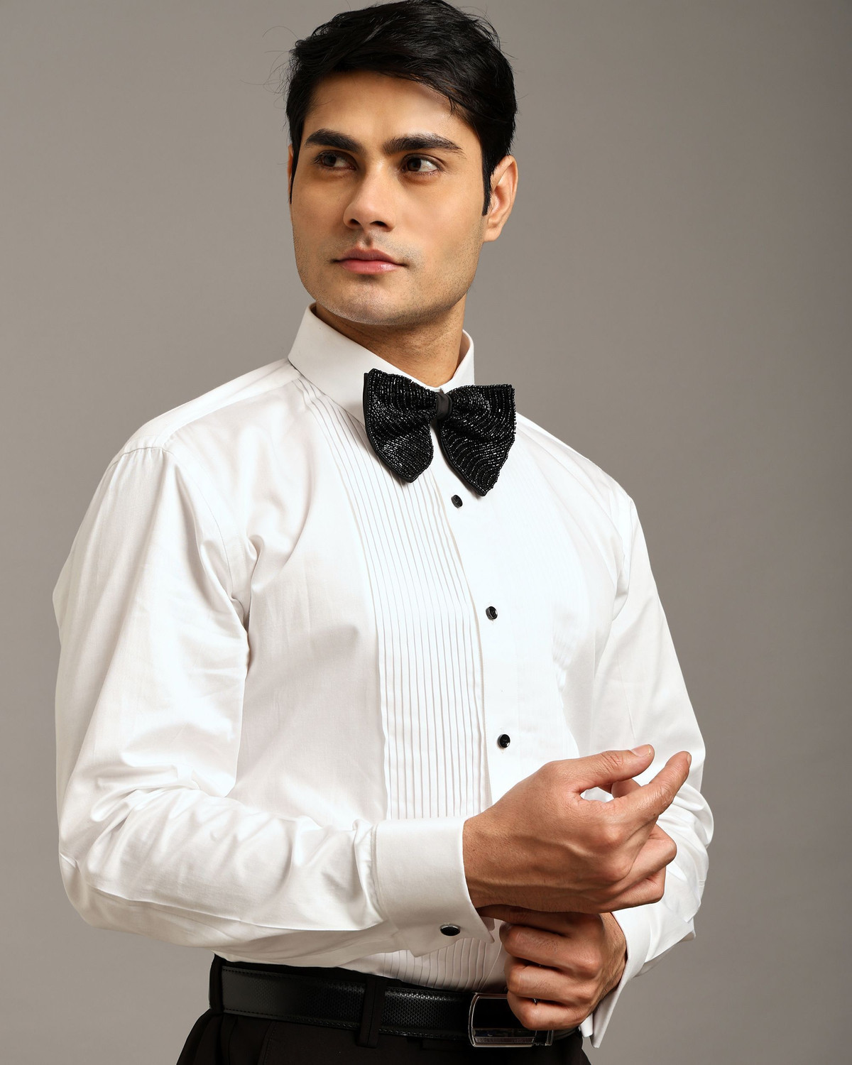 Image of Crease India Men Self Design Formal White Shirt