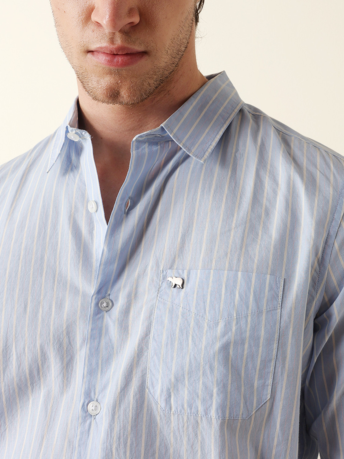 Image of THE BEAR HOUSE Men Striped Casual Blue Shirt