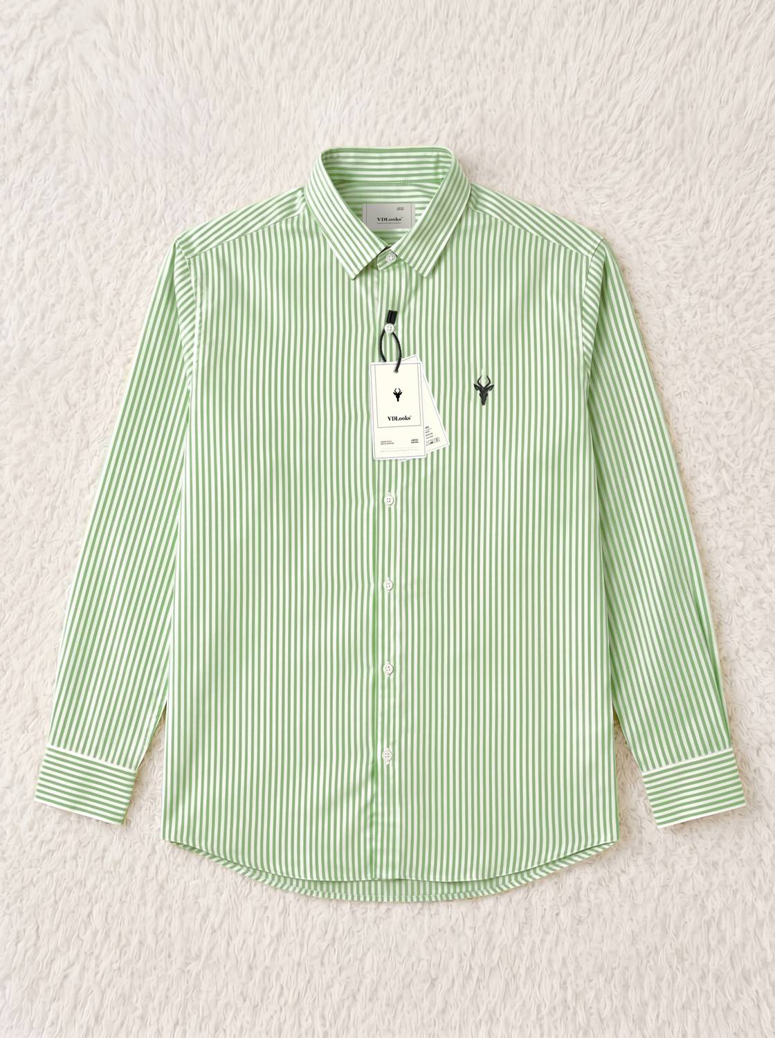 vdlooks Men Striped Green, White Shirt - Image 2