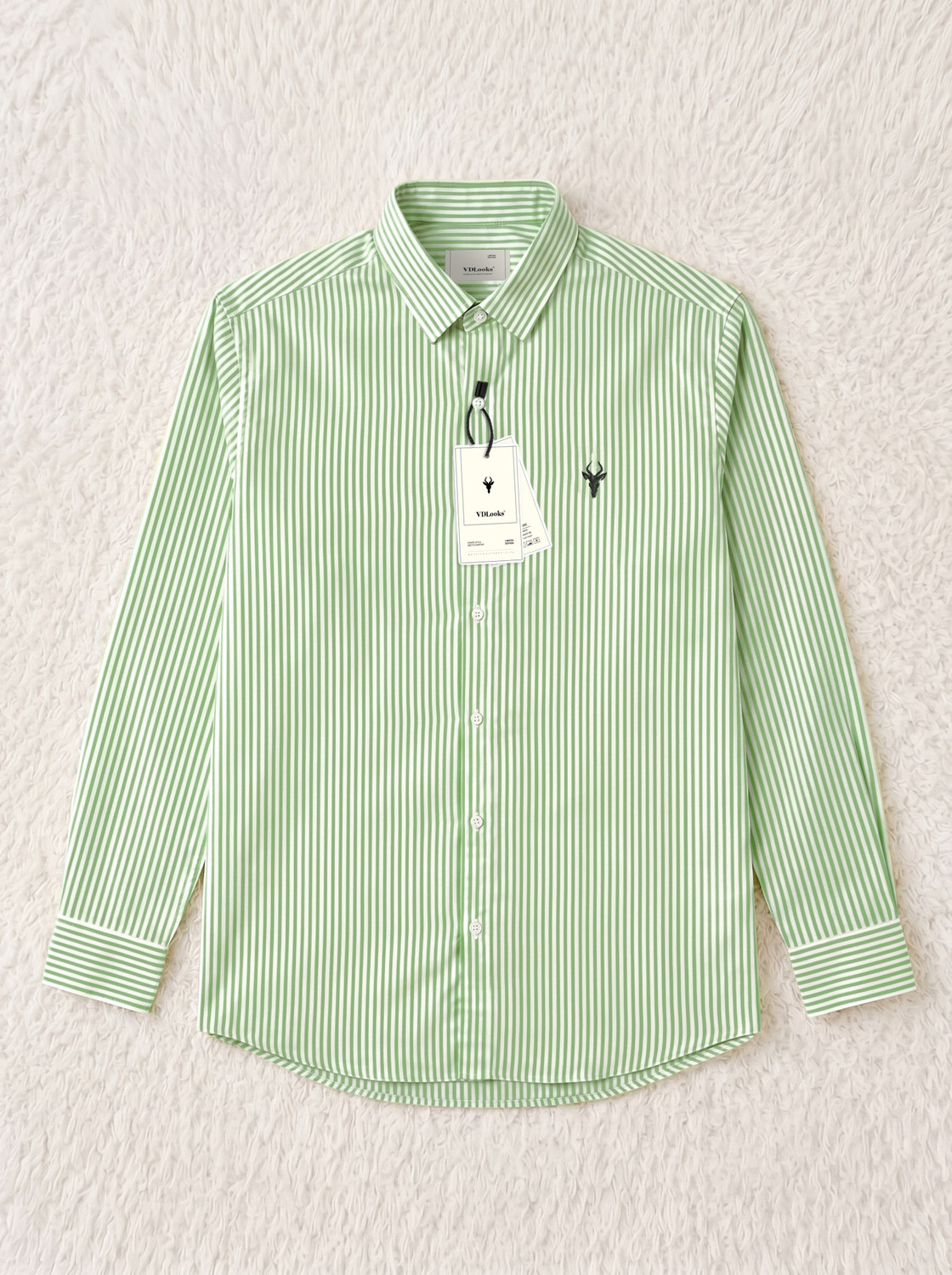 Image of VD Looks Men Striped Casual Green, White Shirt