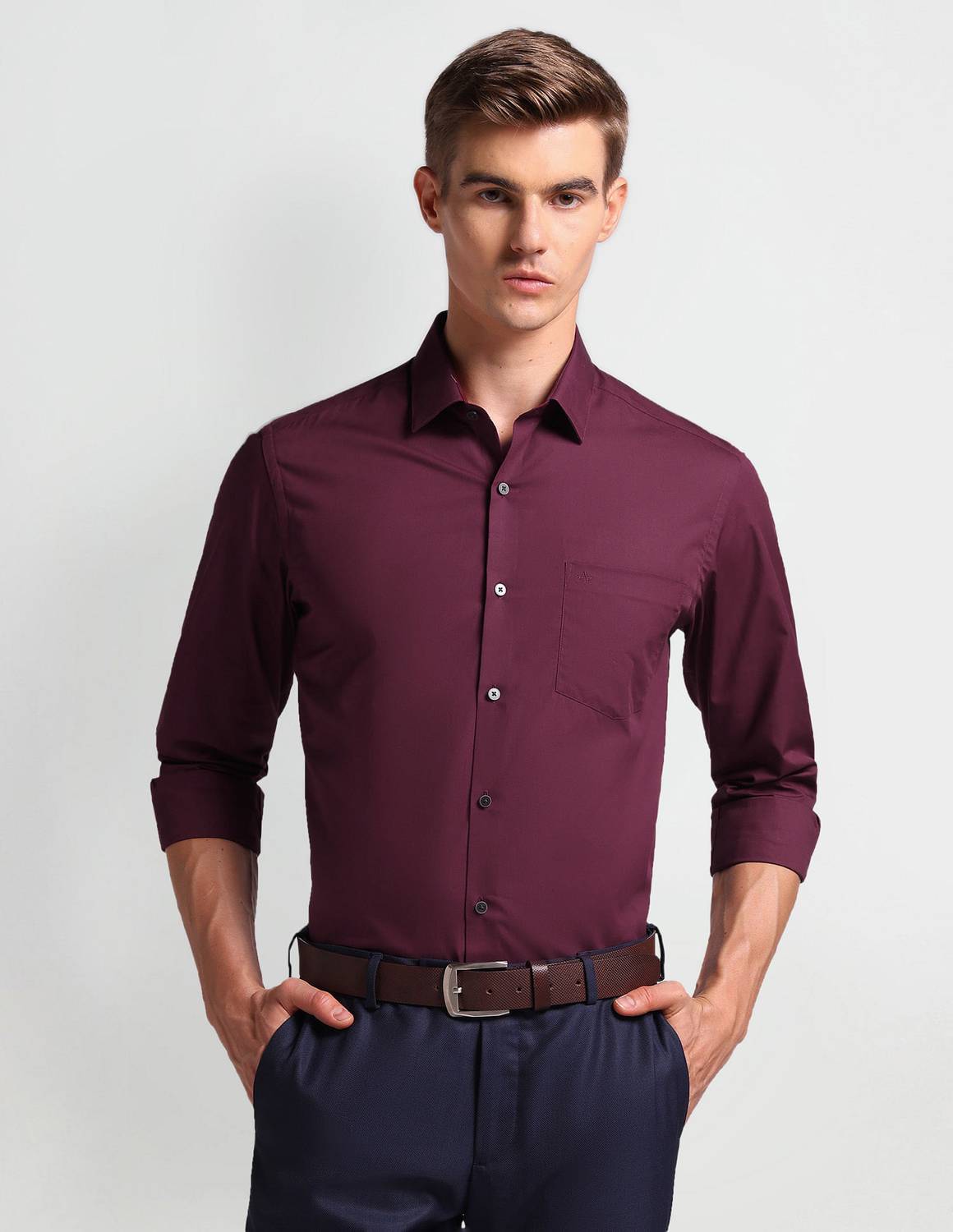 ARROW Men Solid Formal Red Shirt