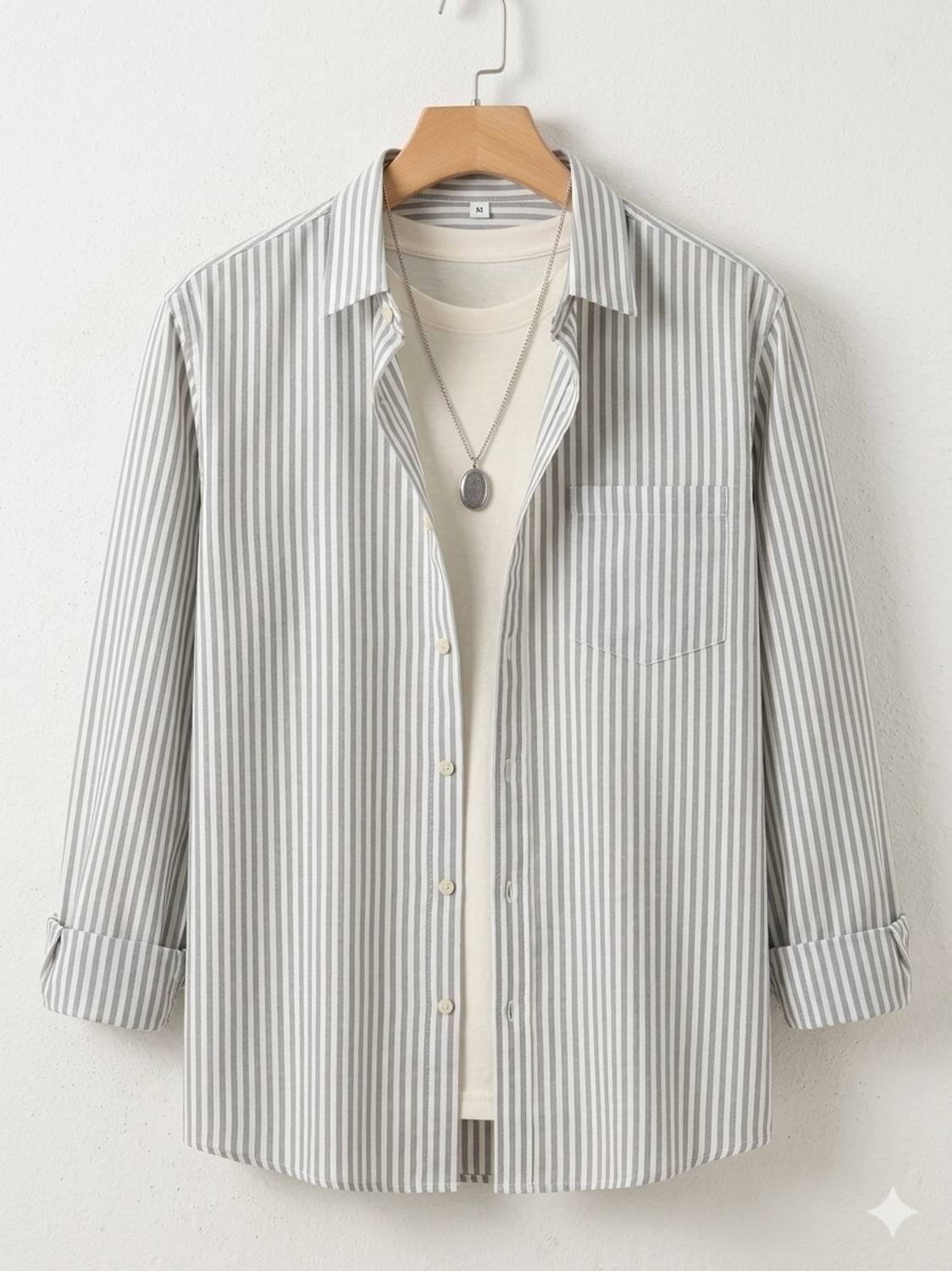 METRONAUT Men Striped Grey Casual Shirt
