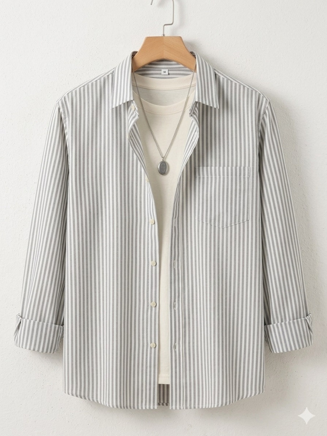 Image of METRONAUT Men Striped Casual Grey Shirt